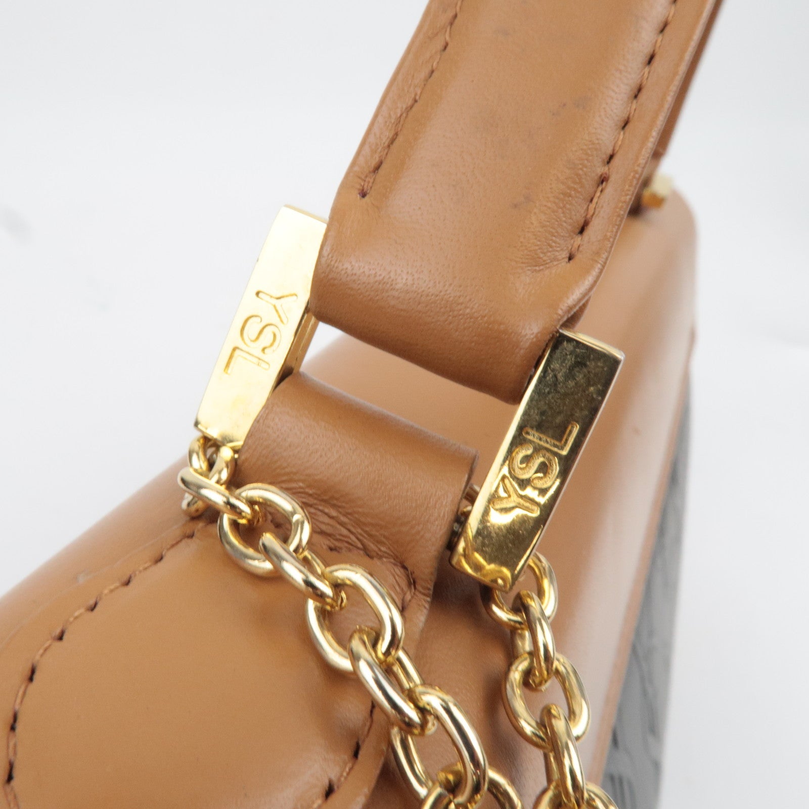 SAINT LAURENT YSL Logo Leather Handbag Black Brown