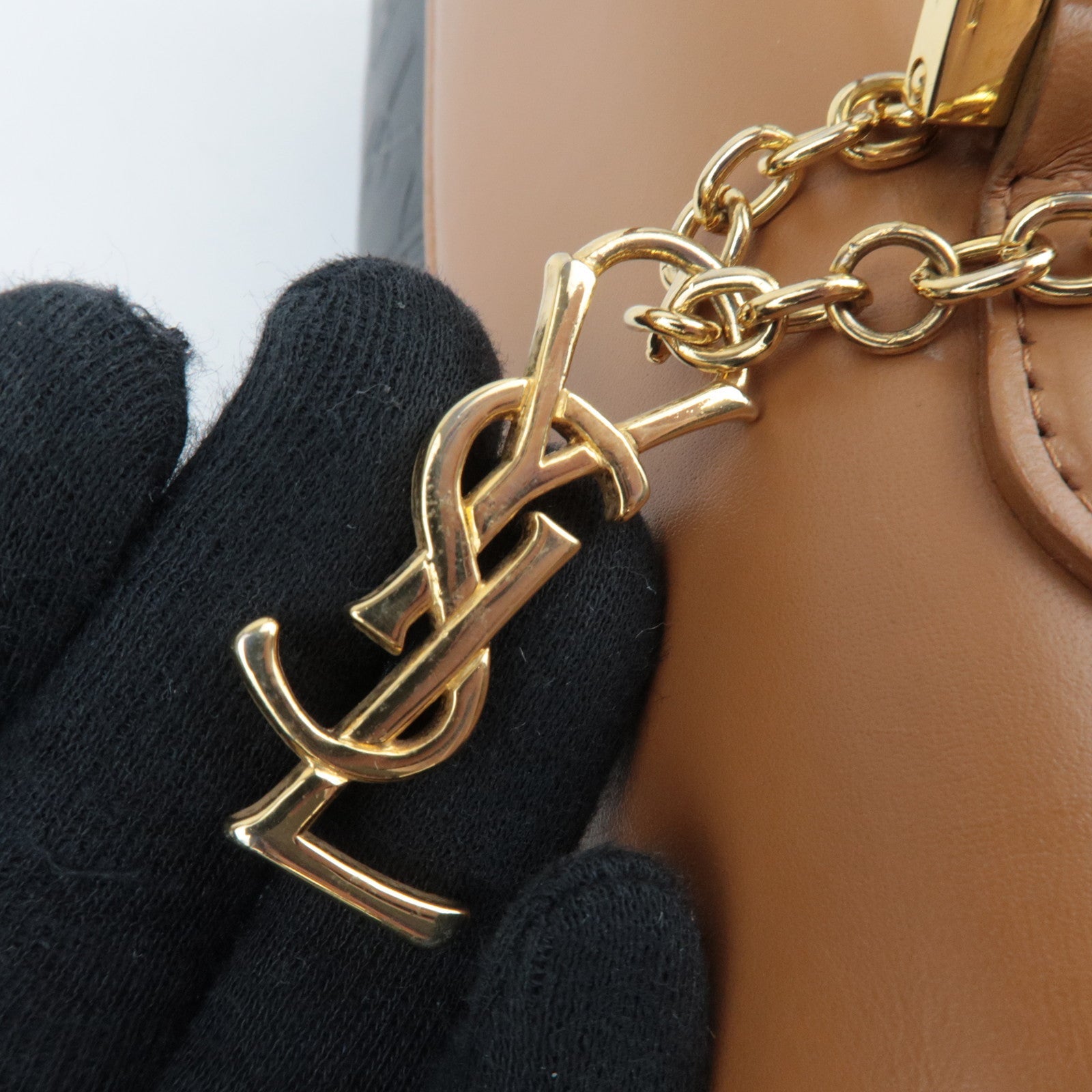 SAINT LAURENT YSL Logo Leather Handbag Black Brown