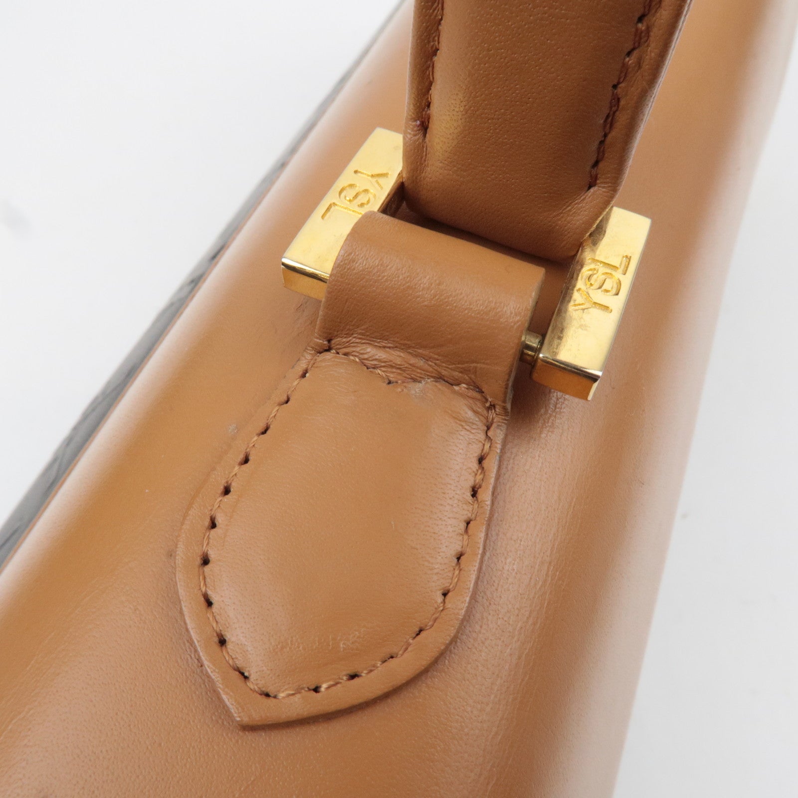 SAINT LAURENT YSL Logo Leather Handbag Black Brown