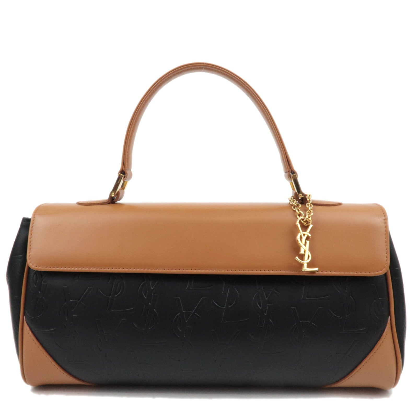 SAINT LAURENT YSL Logo Leather Handbag Black Brown86676