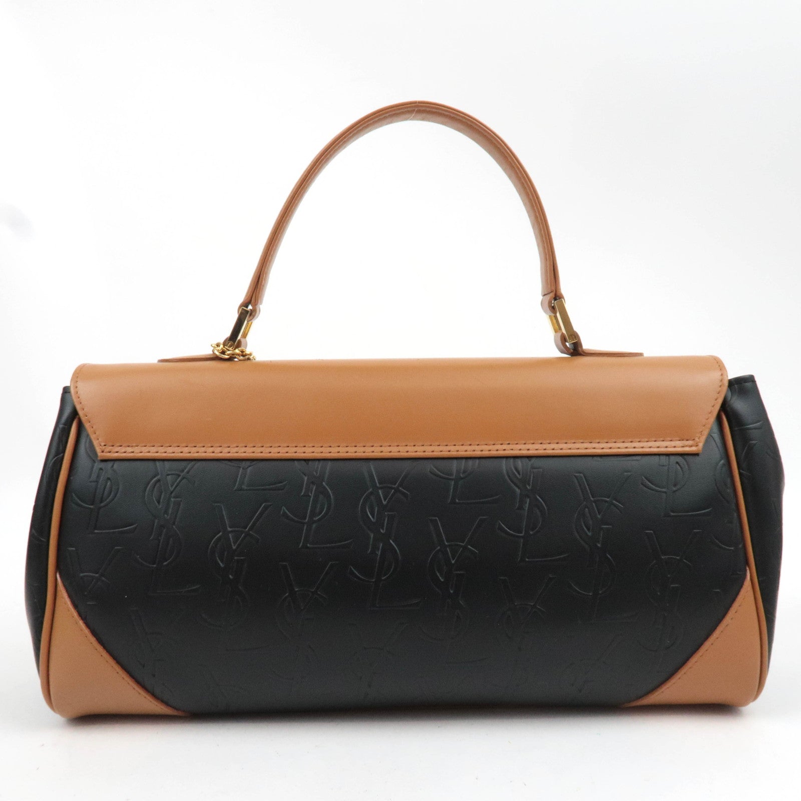 SAINT LAURENT YSL Logo Leather Handbag Black Brown