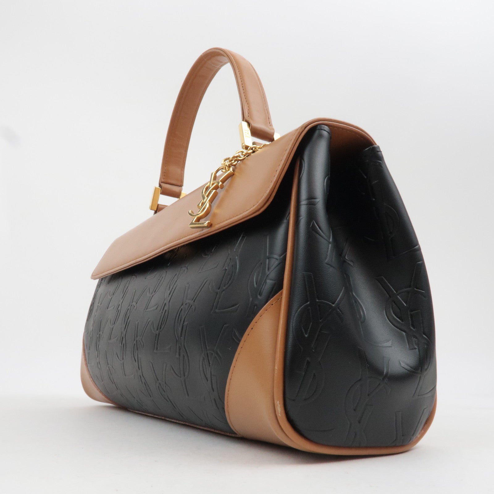 SAINT LAURENT YSL Logo Leather Handbag Black Brown