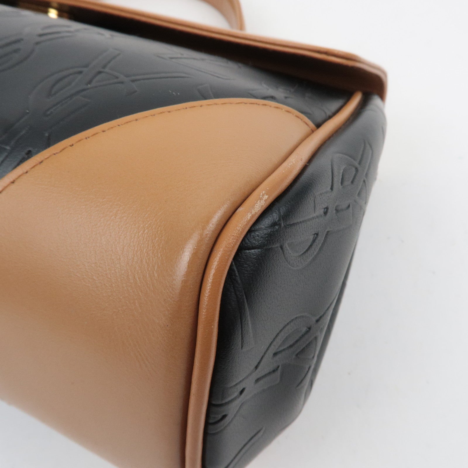 SAINT LAURENT YSL Logo Leather Handbag Black Brown