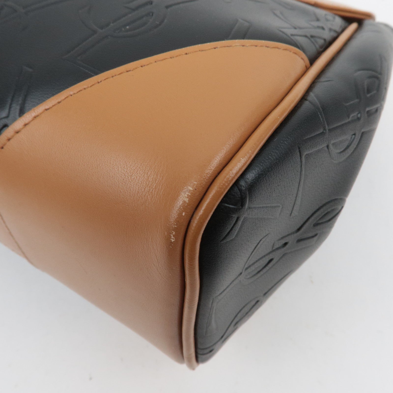 SAINT LAURENT YSL Logo Leather Handbag Black Brown