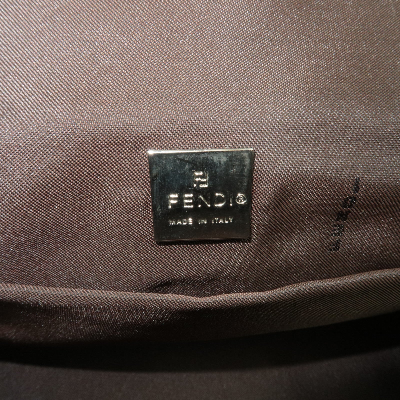 FENDI Zucca Canvas Leather Handbag Brown Black