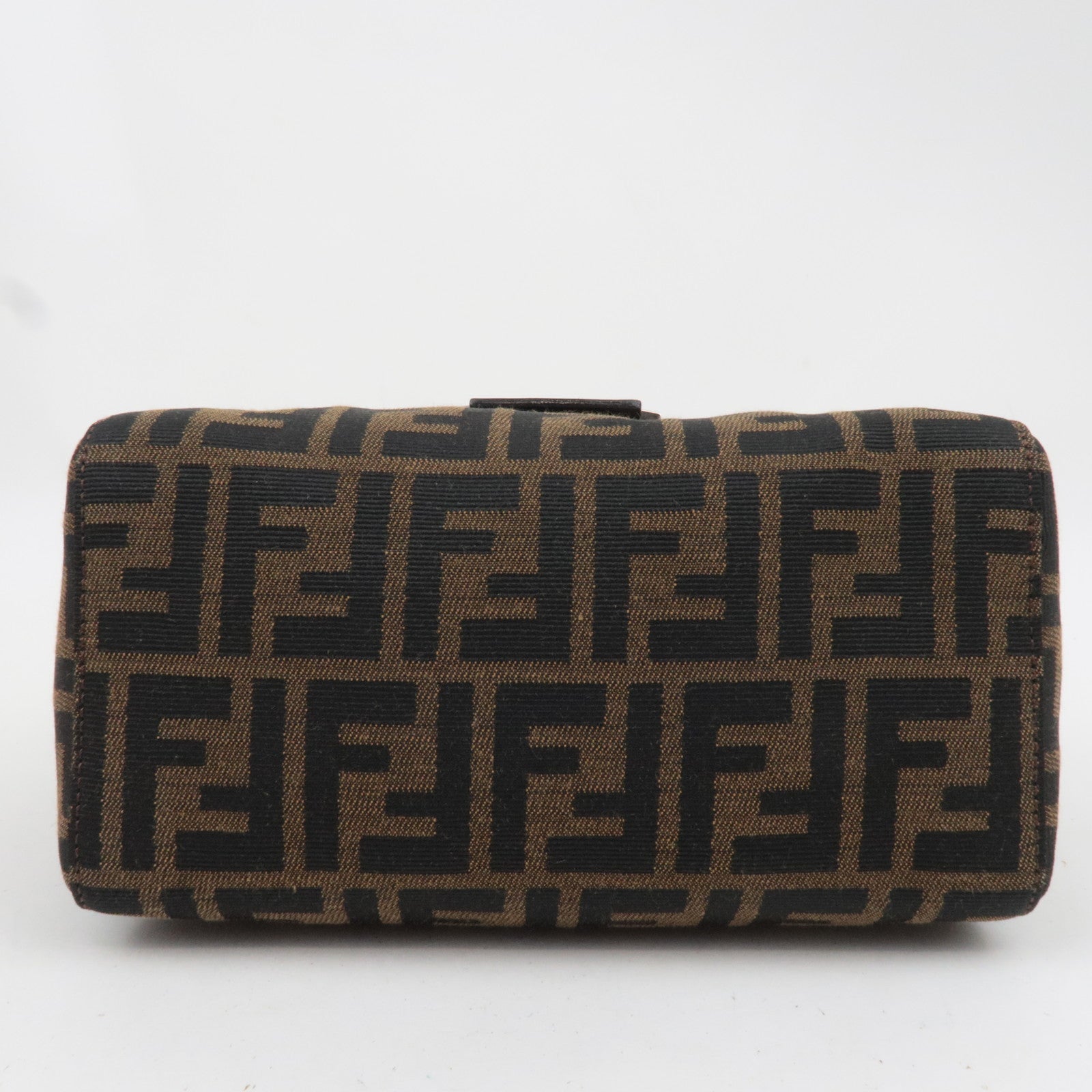 FENDI Zucca Canvas Leather Handbag Brown Black