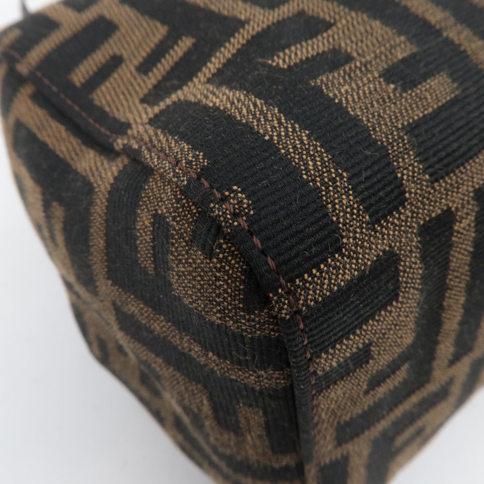 FENDI Zucca Canvas Leather Handbag Brown Black