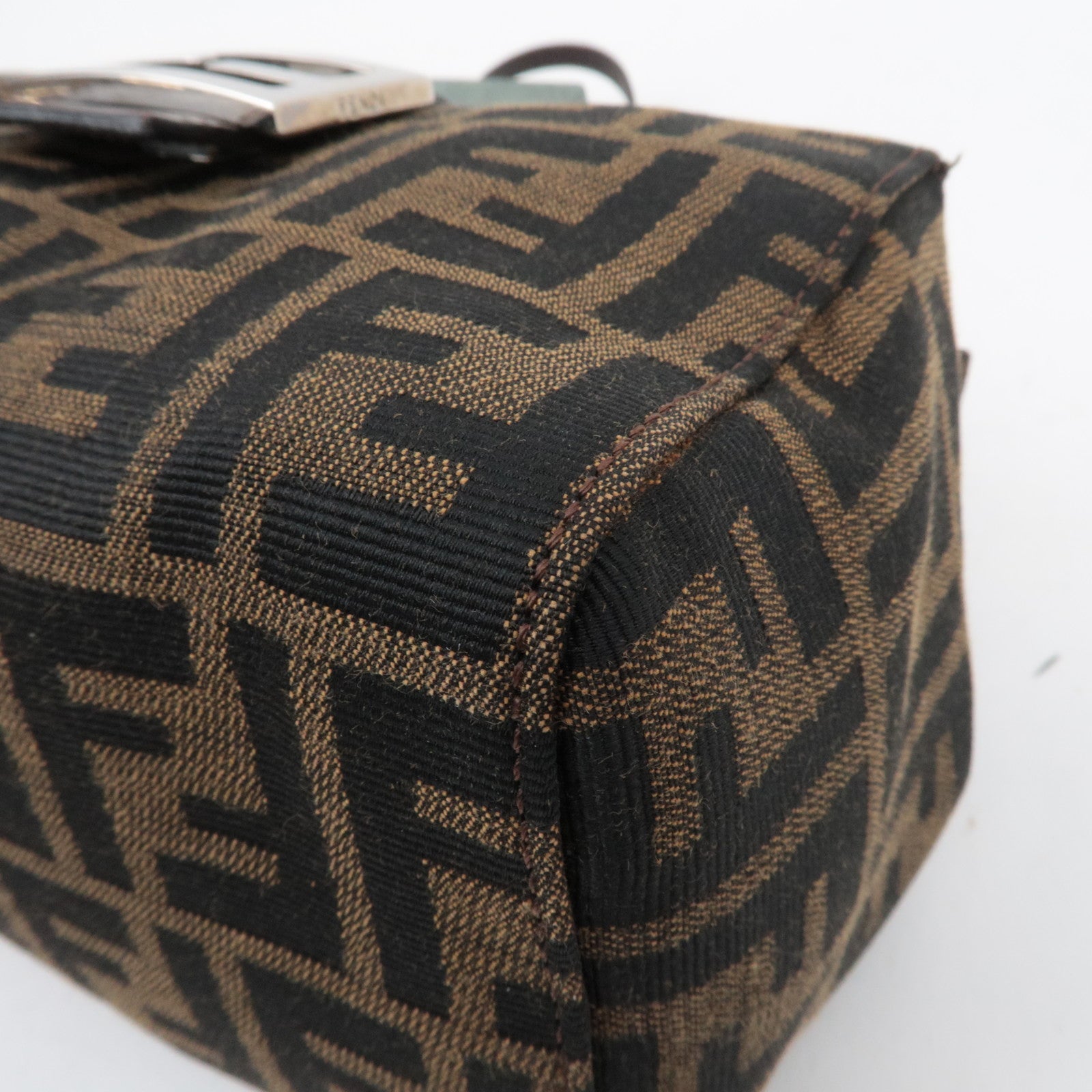 FENDI Zucca Canvas Leather Handbag Brown Black