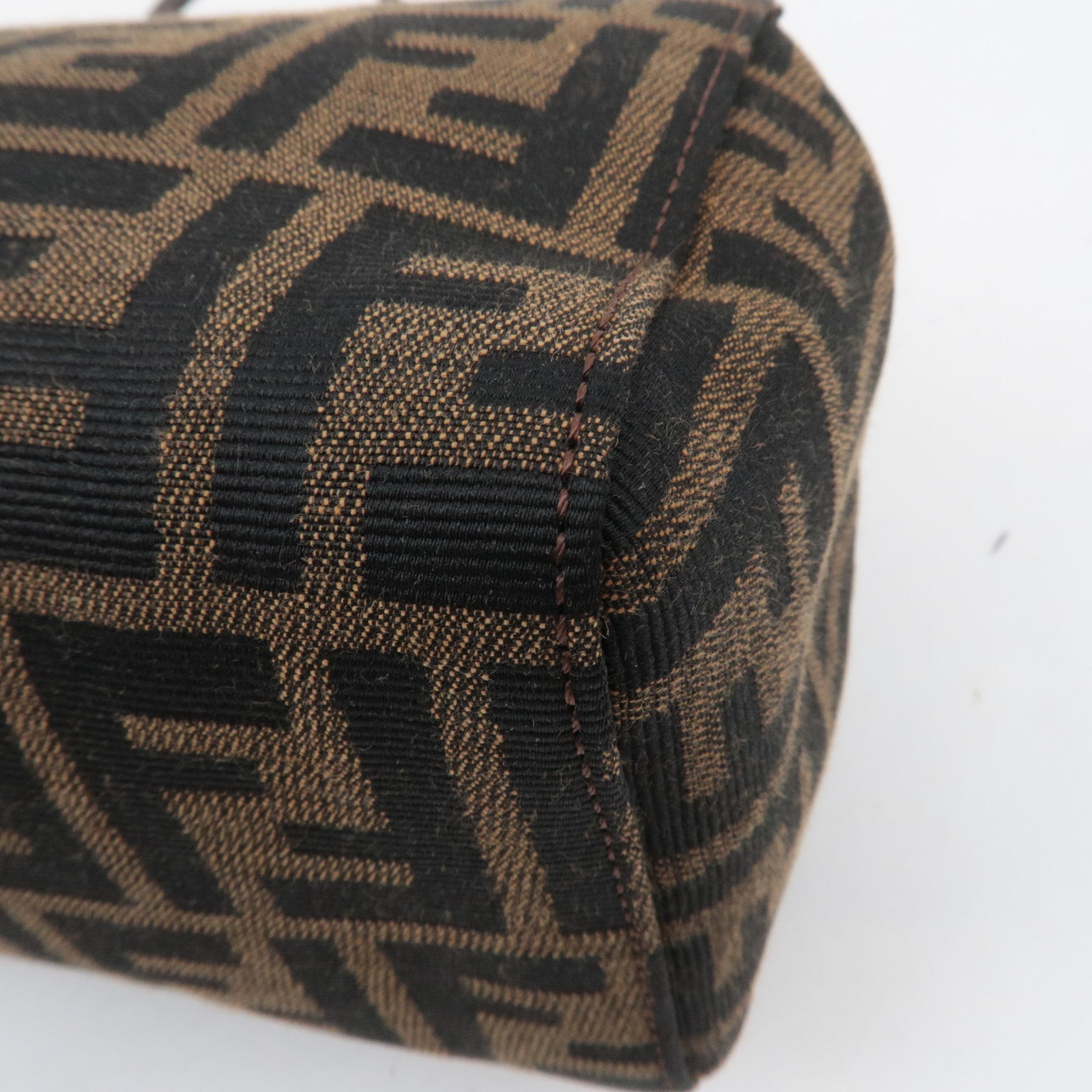 FENDI Zucca Canvas Leather Handbag Brown Black