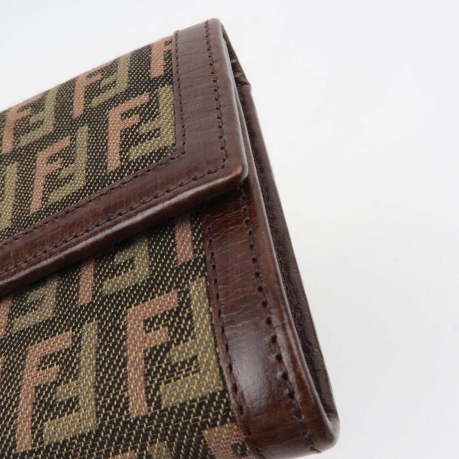 FENDI Zucchino Canvas Leather Long Wallet Khaki Brown 8M0021