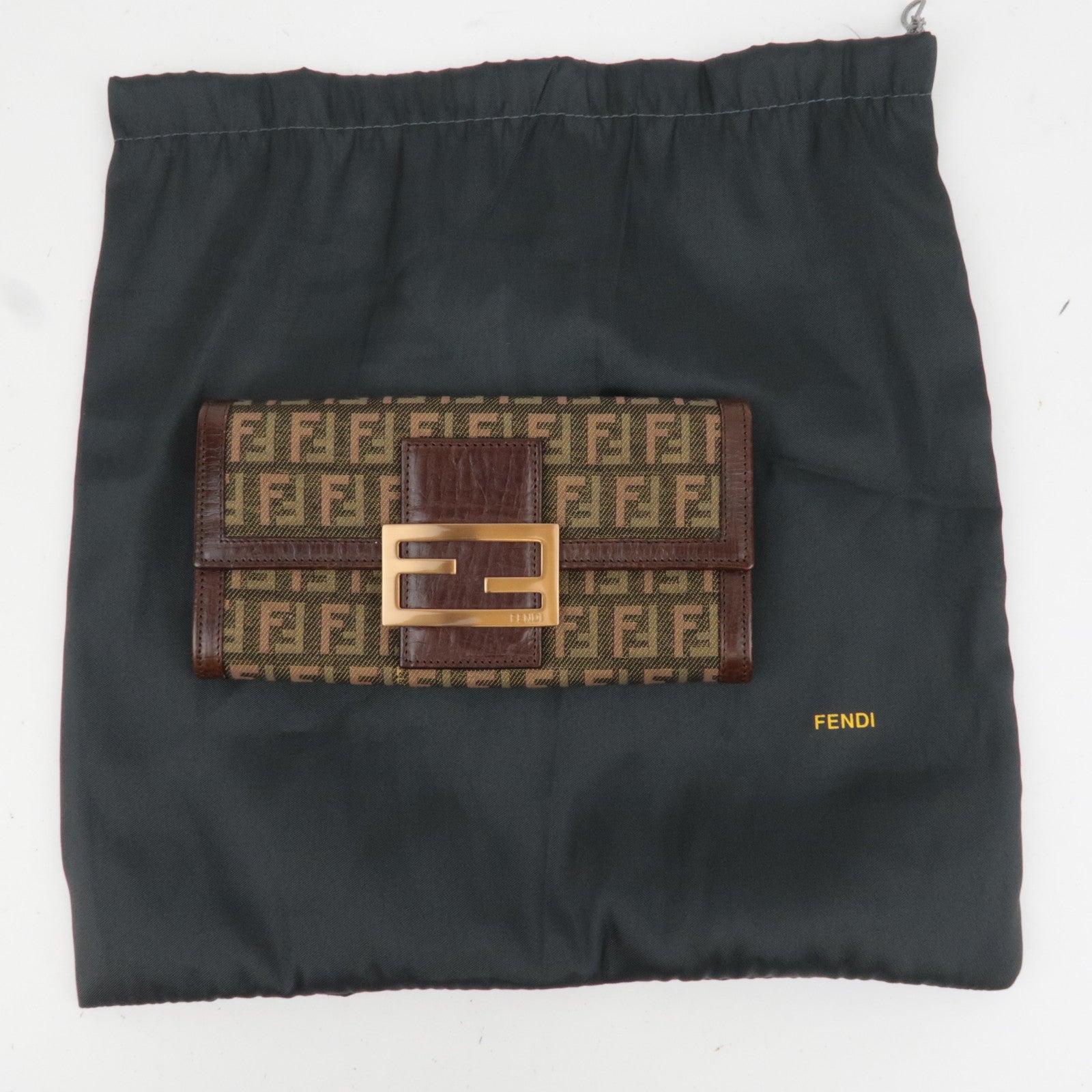 FENDI Zucchino Canvas Leather Long Wallet Khaki Brown 8M0021