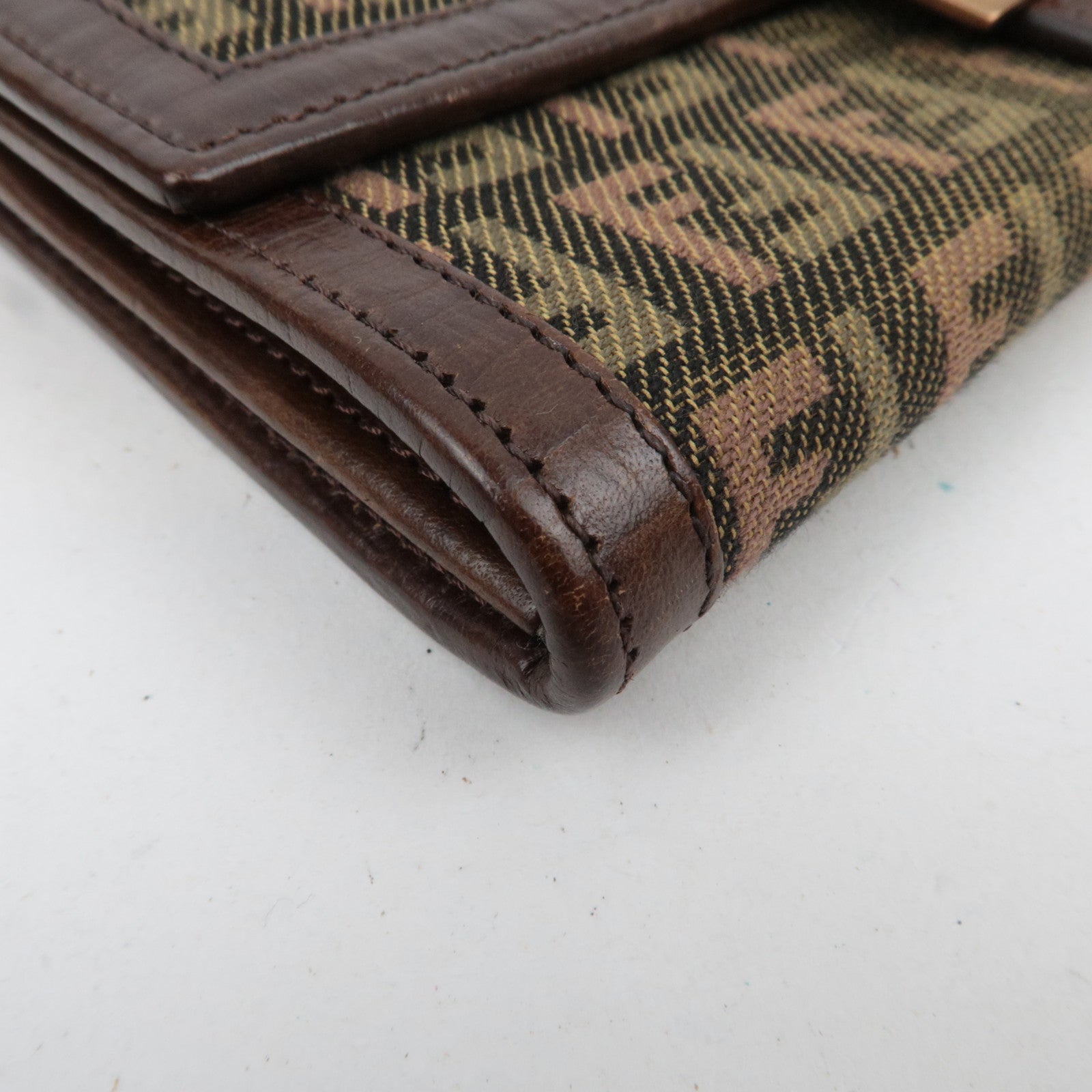 FENDI Zucchino Canvas Leather Long Wallet Khaki Brown 8M0021