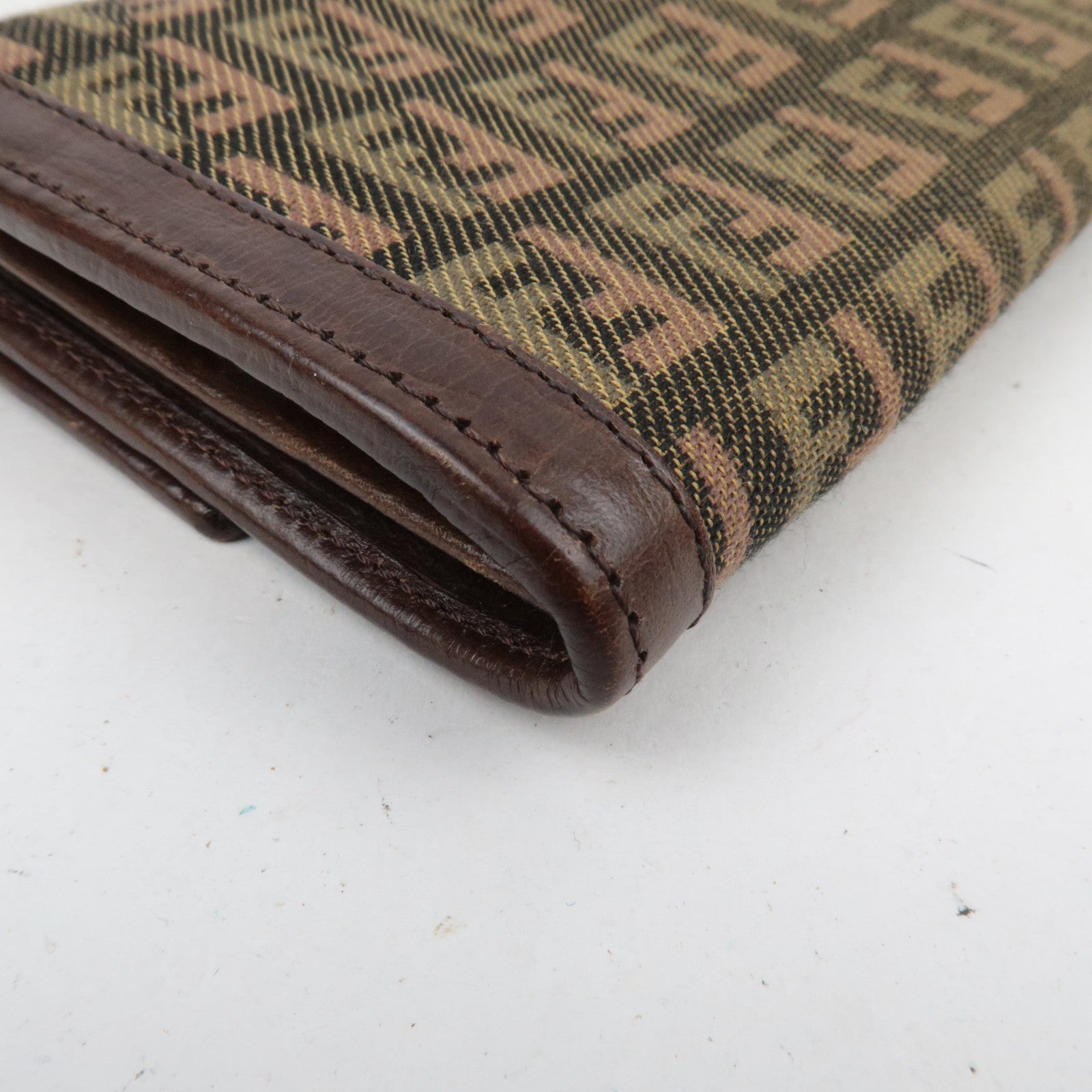 FENDI Zucchino Canvas Leather Long Wallet Khaki Brown 8M0021