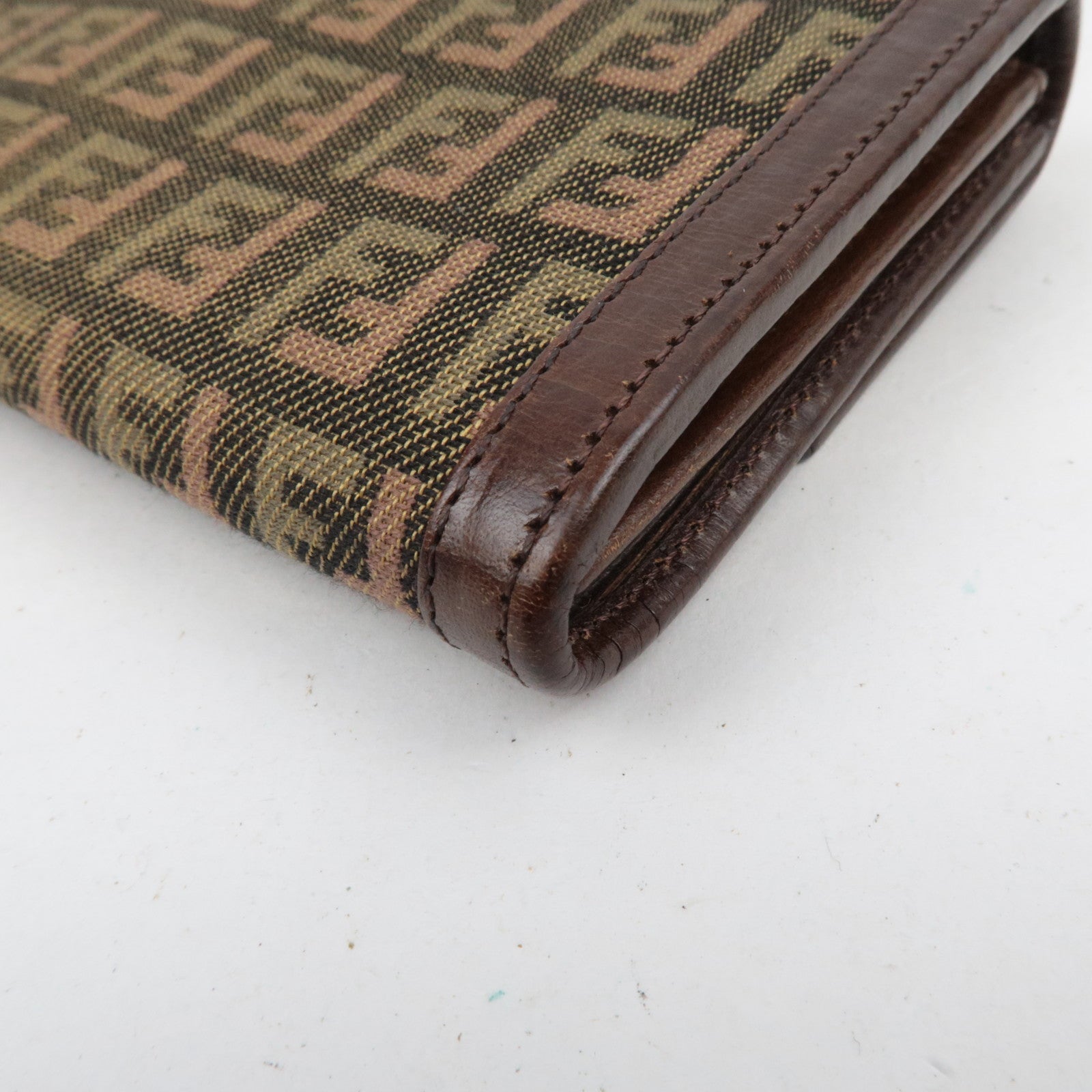 FENDI Zucchino Canvas Leather Long Wallet Khaki Brown 8M0021