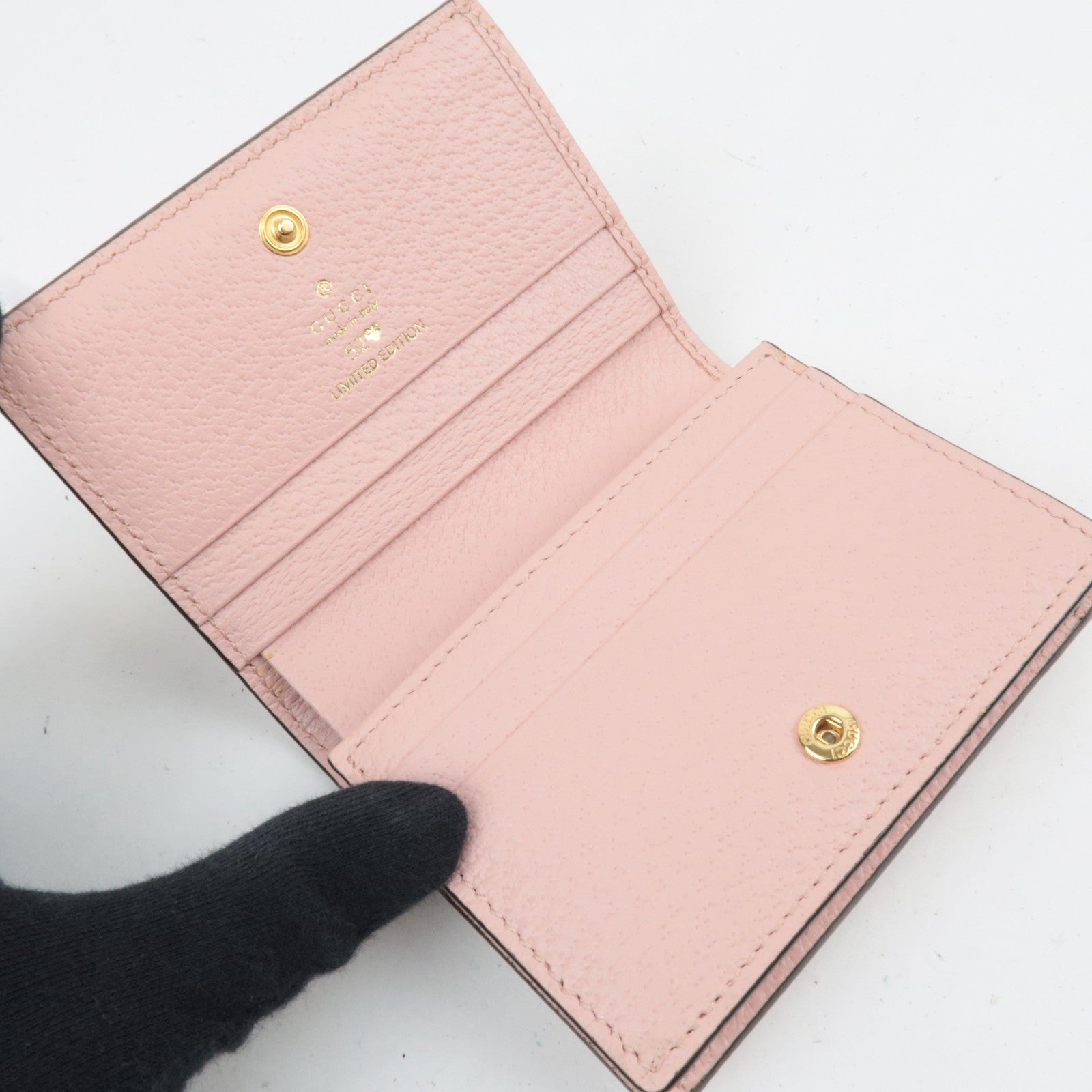 GUCCI Ophidia Floral Embroidery GG Denim Wallet Japan Limited Pink Navy 523155