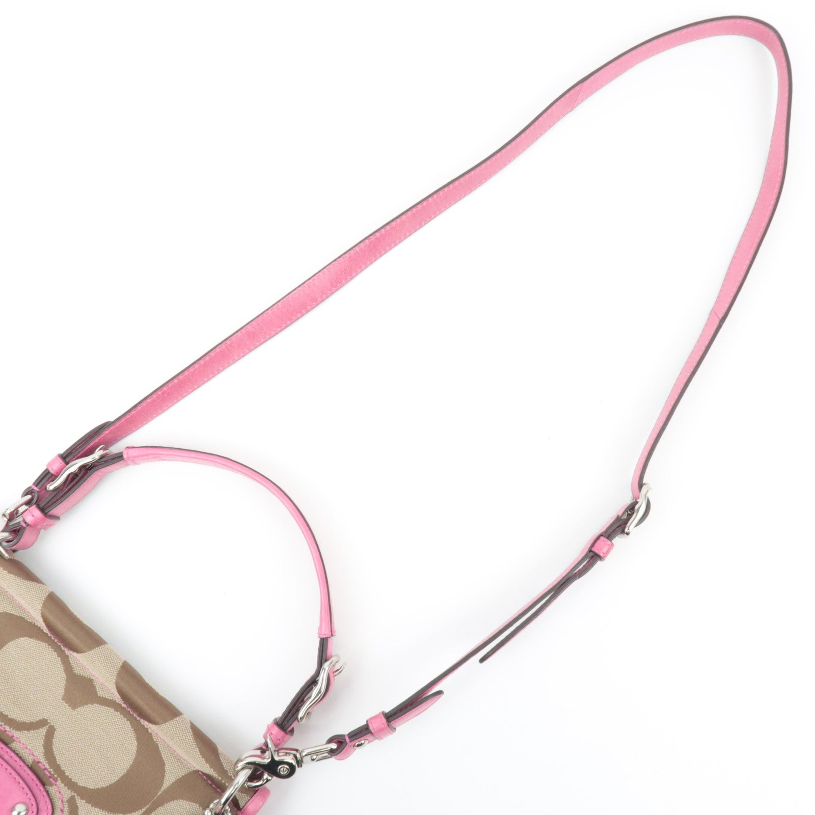 COACH Signature 2Way Canvas Leather Handbag Beige Pink 19034