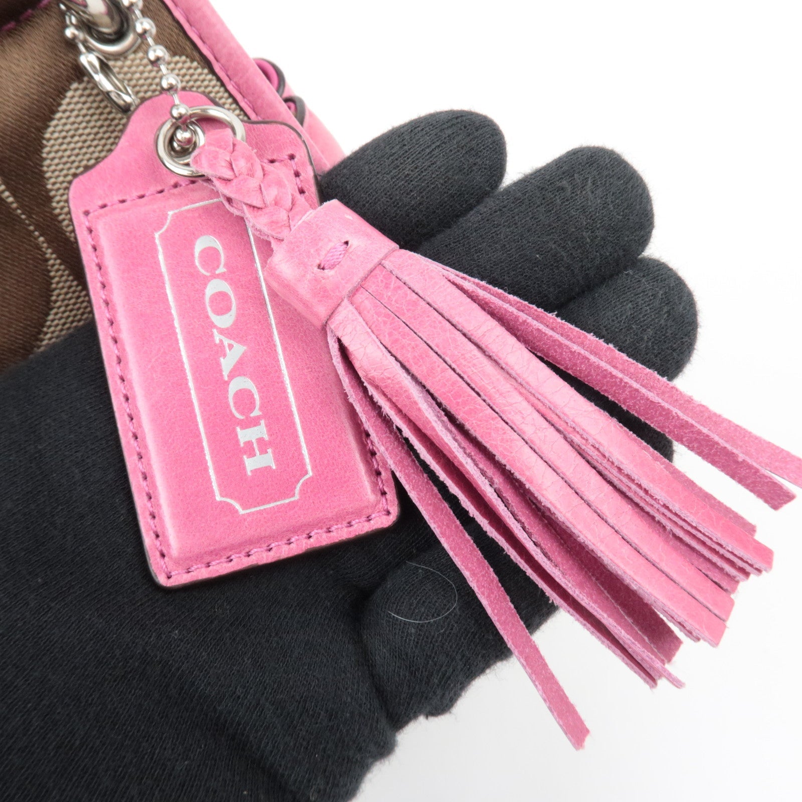 COACH Signature 2Way Canvas Leather Handbag Beige Pink 19034