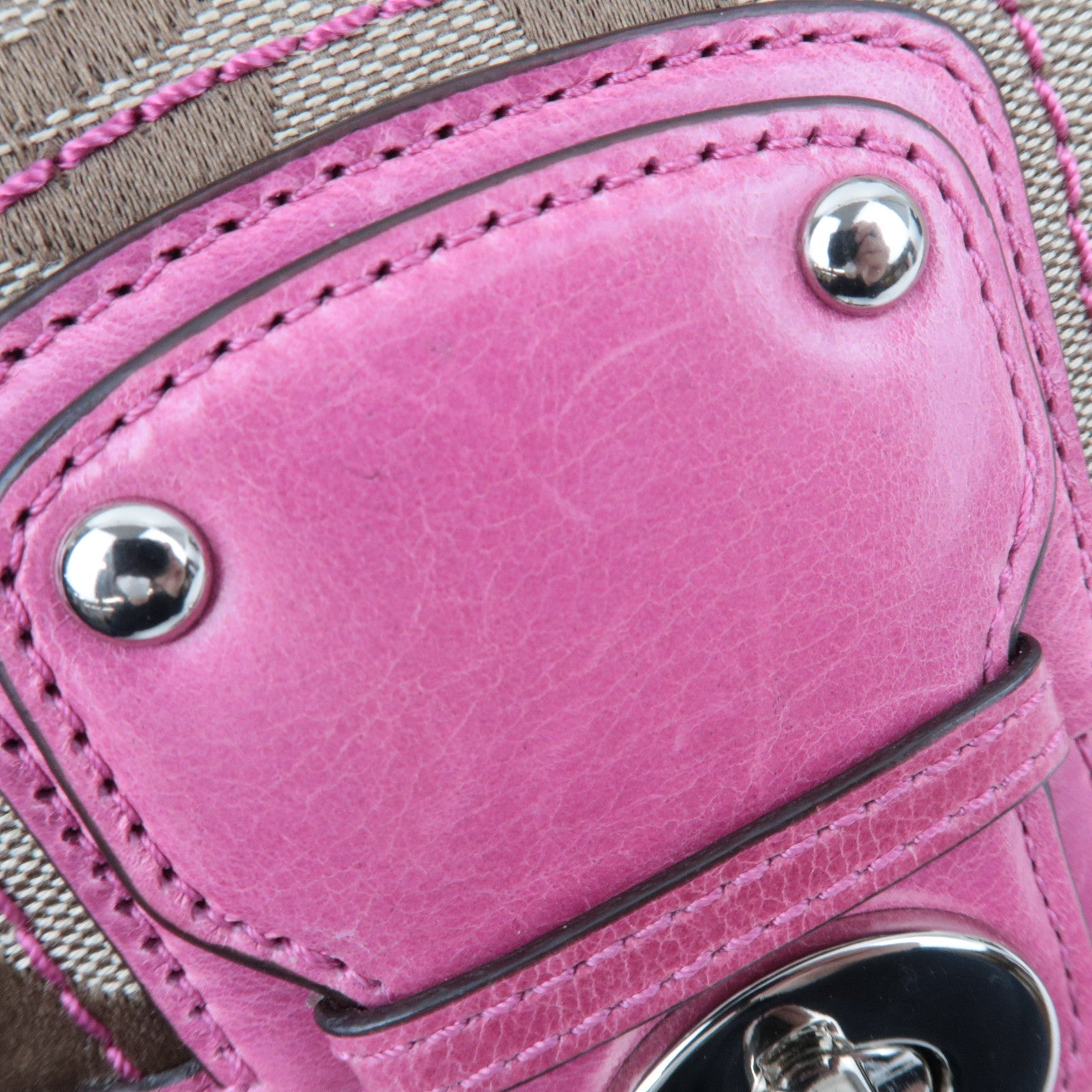 COACH Signature 2Way Canvas Leather Handbag Beige Pink 19034