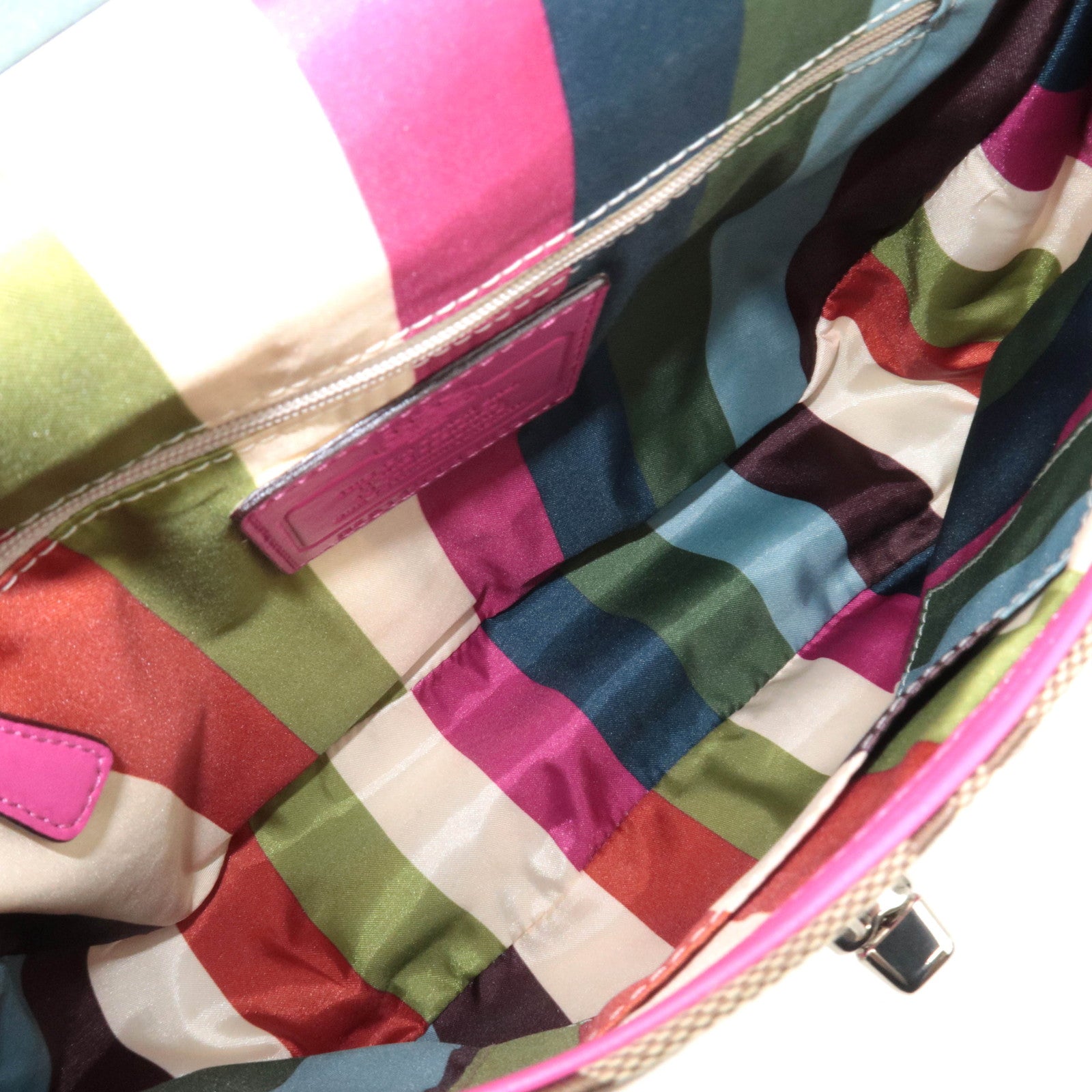 COACH Signature 2Way Canvas Leather Handbag Beige Pink 19034