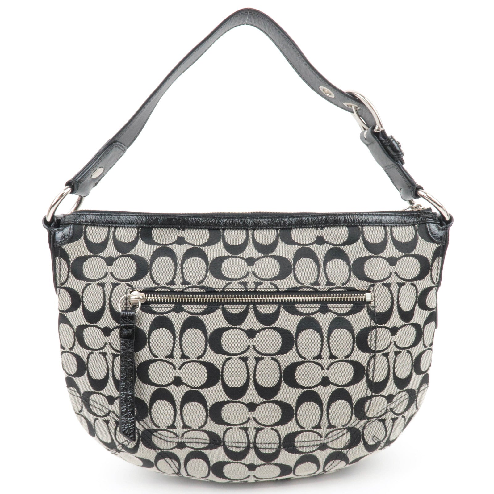 COACH Signature Canvas Leather Shoulder Bag Black White F13115