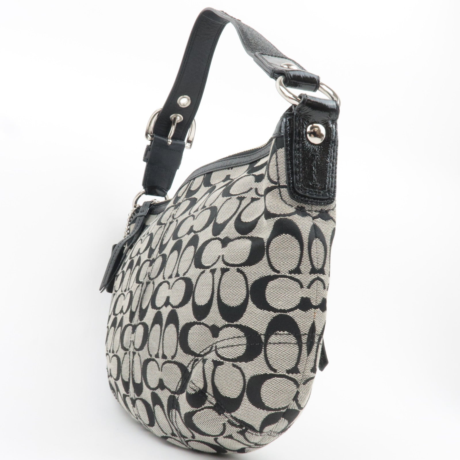 COACH Signature Canvas Leather Shoulder Bag Black White F13115