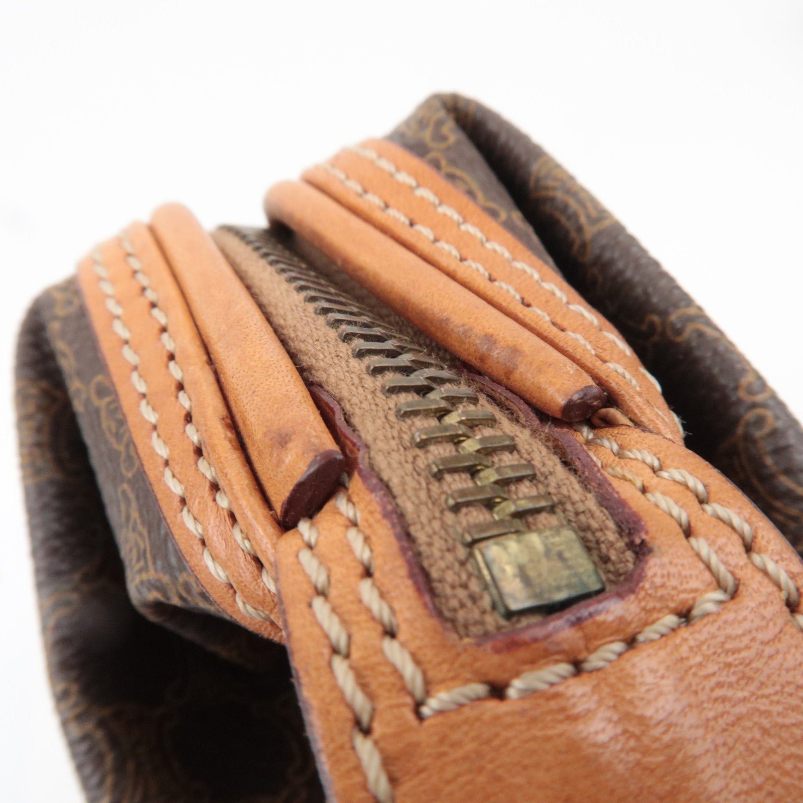 CELINE Macadam Canvas Leather Cosmetic Pouch Brown