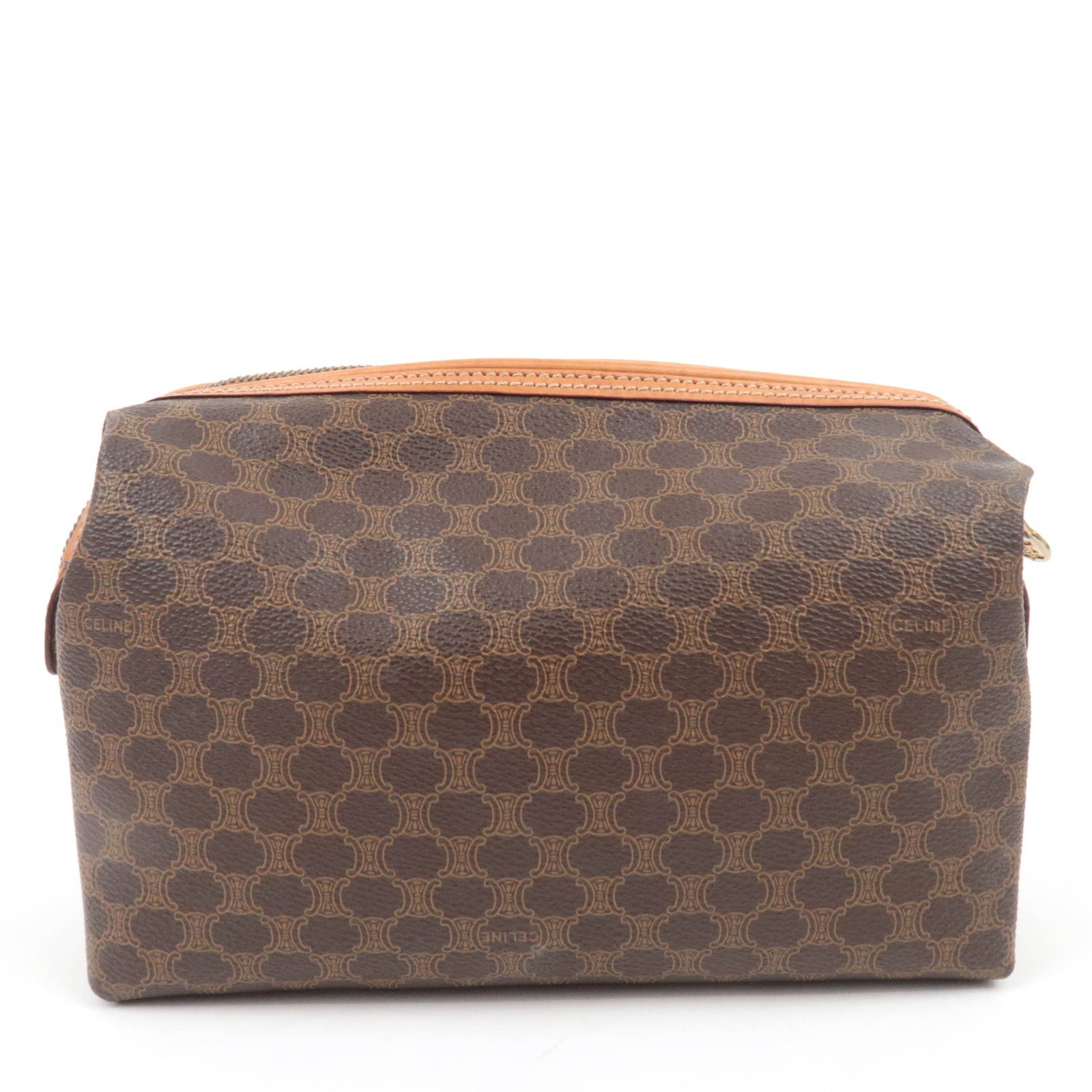 CELINE Macadam Canvas Leather Cosmetic Pouch Brown