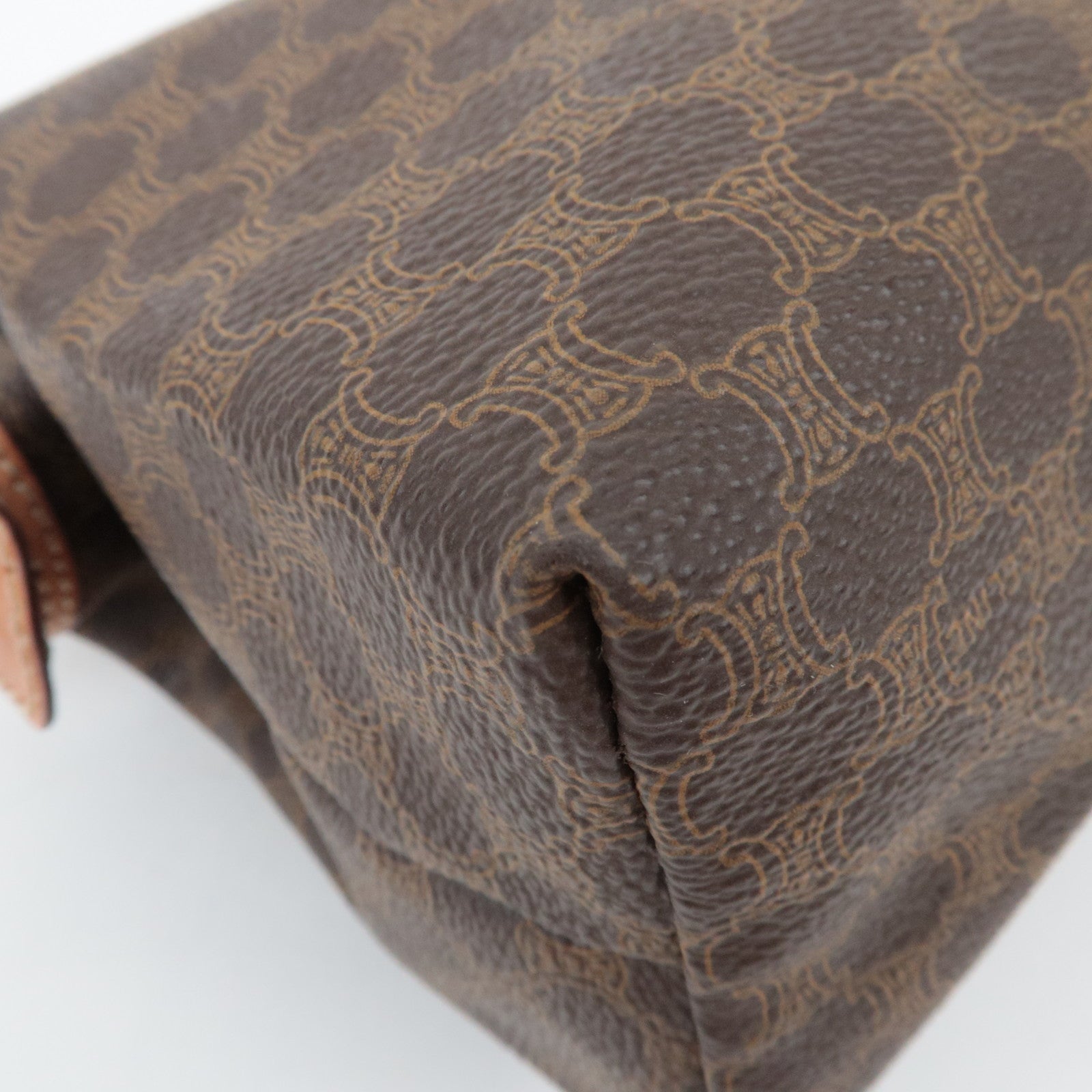 CELINE Macadam Canvas Leather Cosmetic Pouch Brown