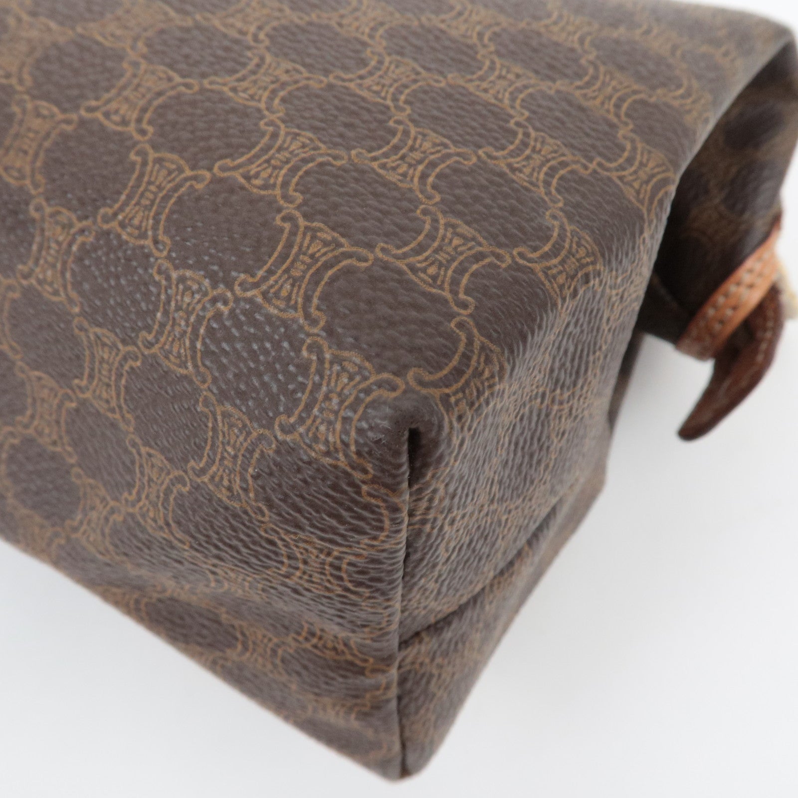 CELINE Macadam Canvas Leather Cosmetic Pouch Brown