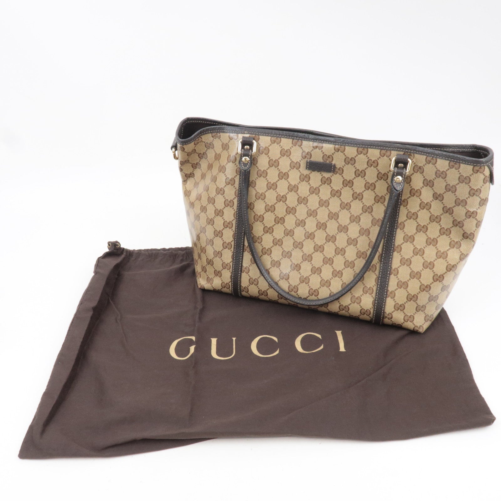 GUCCI GG Crystal Tote Bag Beige Brown