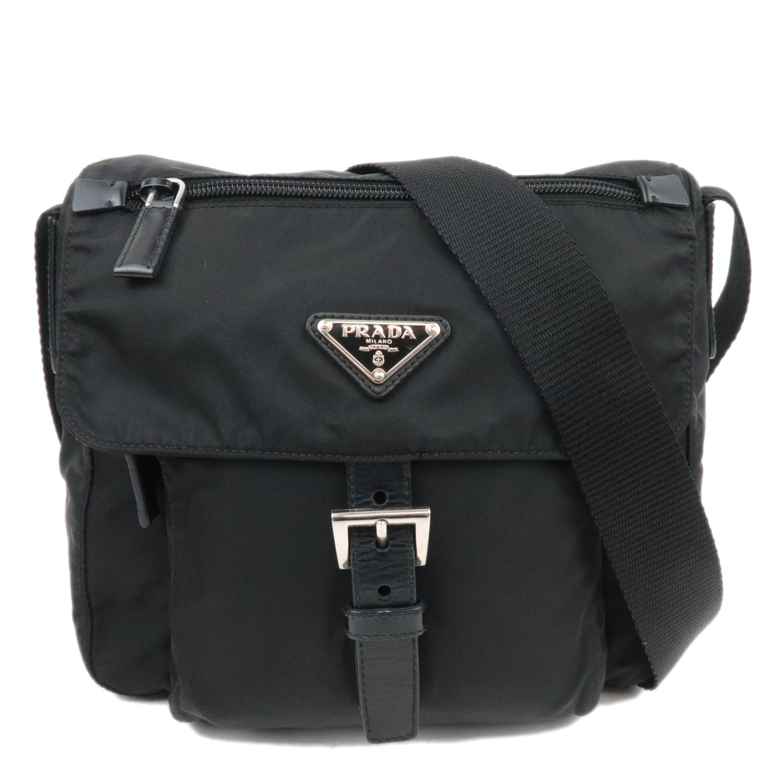 PRADA Nylon Leather Shoulder Bag Black86768