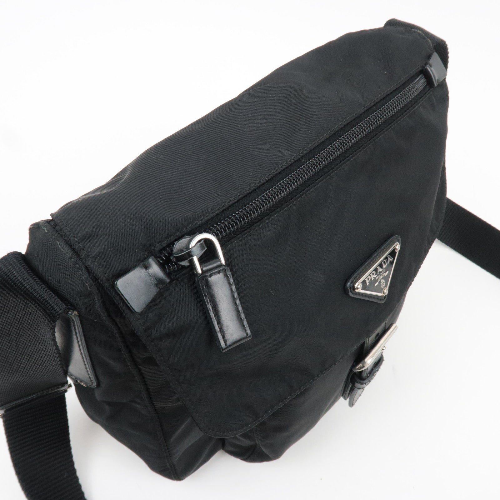 PRADA Nylon Leather Shoulder Bag Black