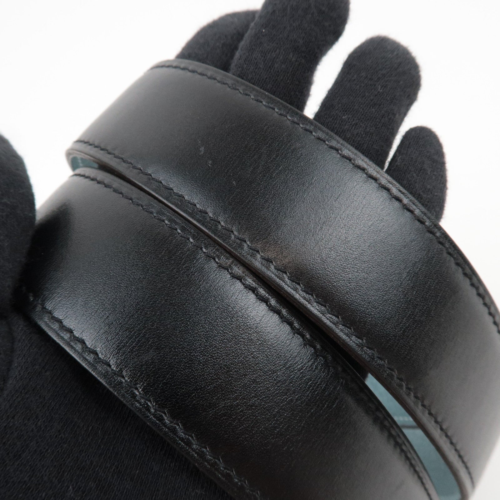 HERMES Constance H Leather Reversible Belt Size 85 M Stamp (2009) Black Light Blue