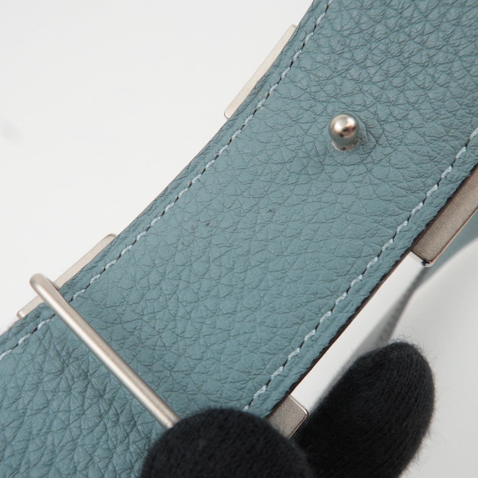 HERMES Constance H Leather Reversible Belt Size 85 M Stamp (2009) Black Light Blue