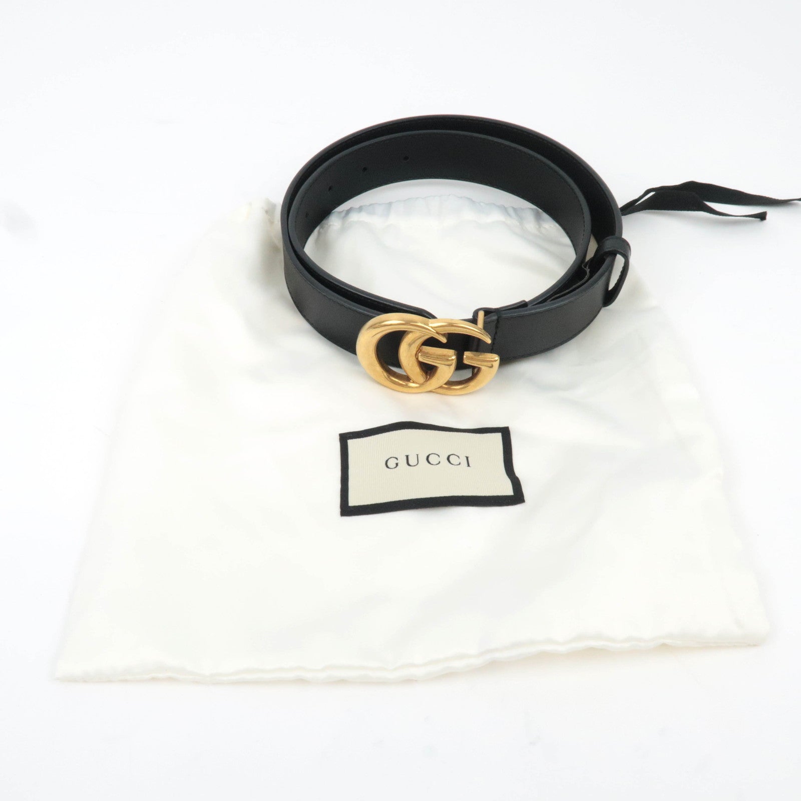 GUCCI GG Marmont Leather Belt 80/32 Black Gold HDW 414516