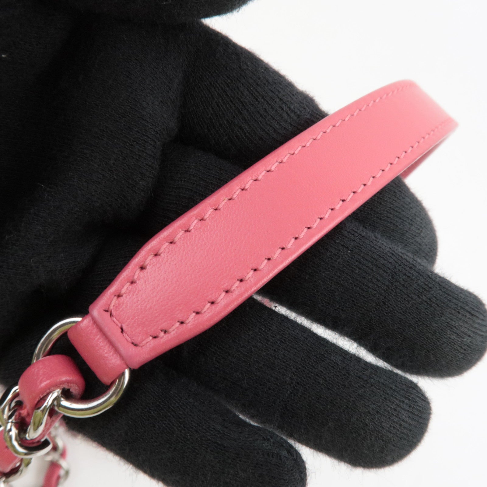 CHANEL Matelasse Calf Leather Chain Shoulder Bag Pink Silver HDW AS1315