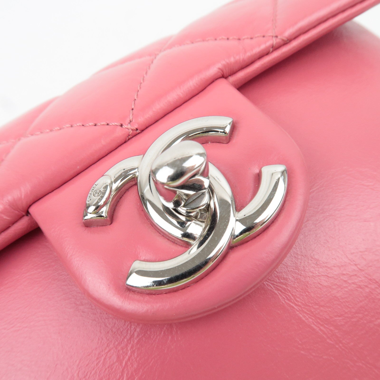 CHANEL Matelasse Calf Leather Chain Shoulder Bag Pink Silver HDW AS1315