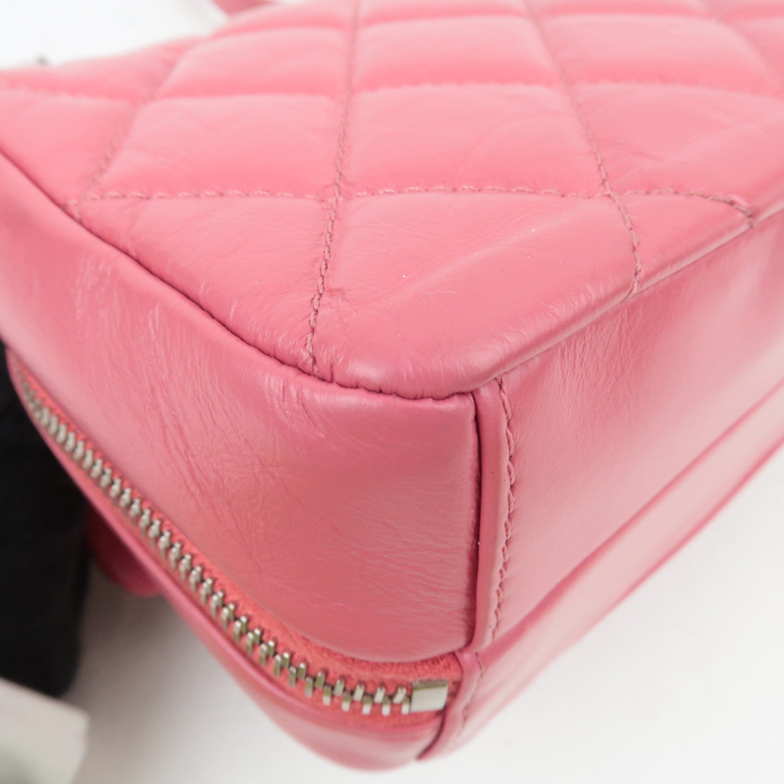 CHANEL Matelasse Calf Leather Chain Shoulder Bag Pink Silver HDW AS1315