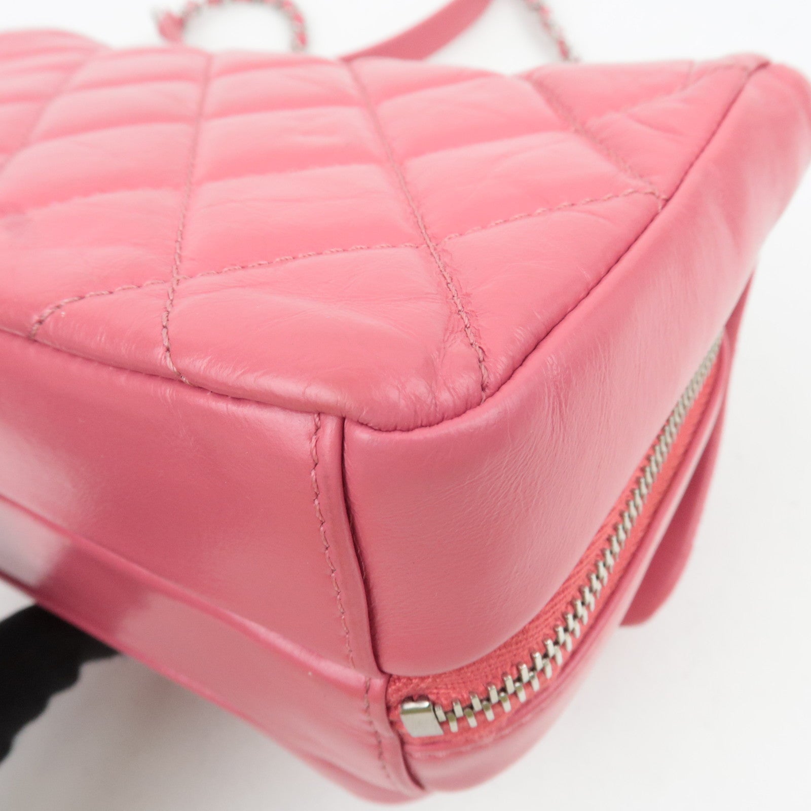 CHANEL Matelasse Calf Leather Chain Shoulder Bag Pink Silver HDW AS1315