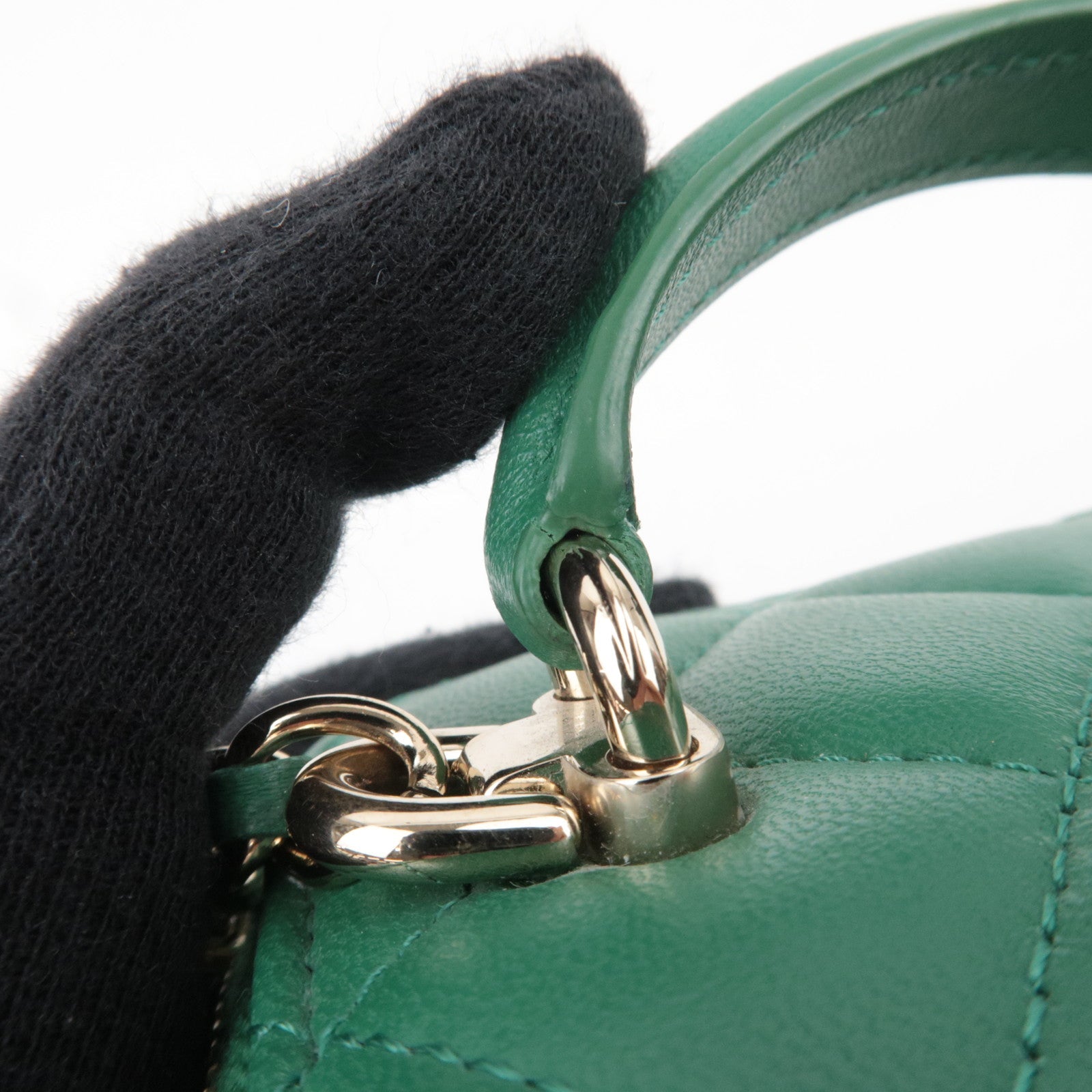 CHANEL Matelasse Lambskin Small Vanity Chain Shoulder Bag Green Gold HDW AP2198