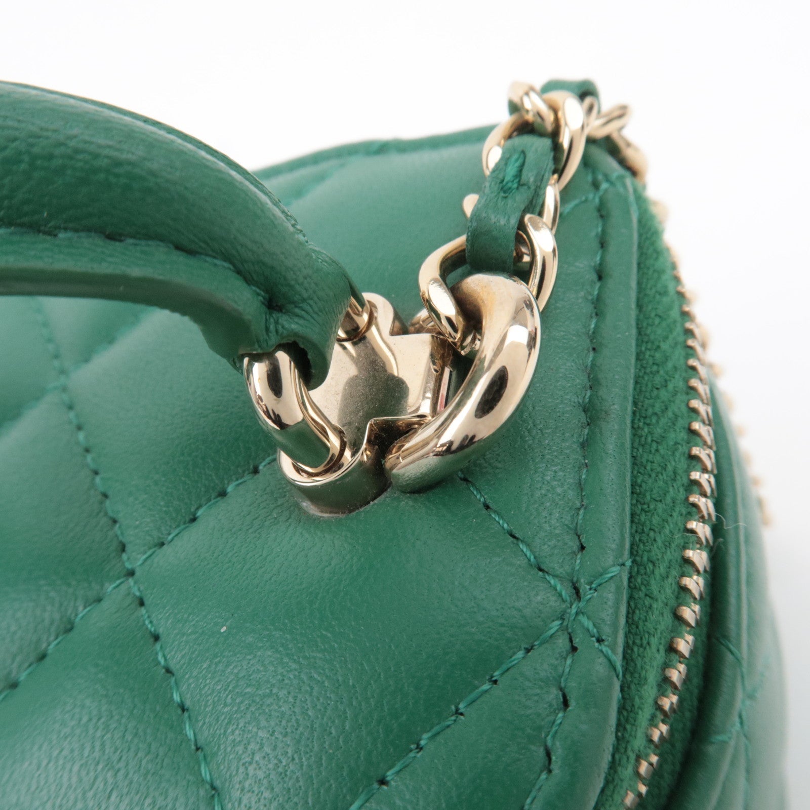 CHANEL Matelasse Lambskin Small Vanity Chain Shoulder Bag Green Gold HDW AP2198