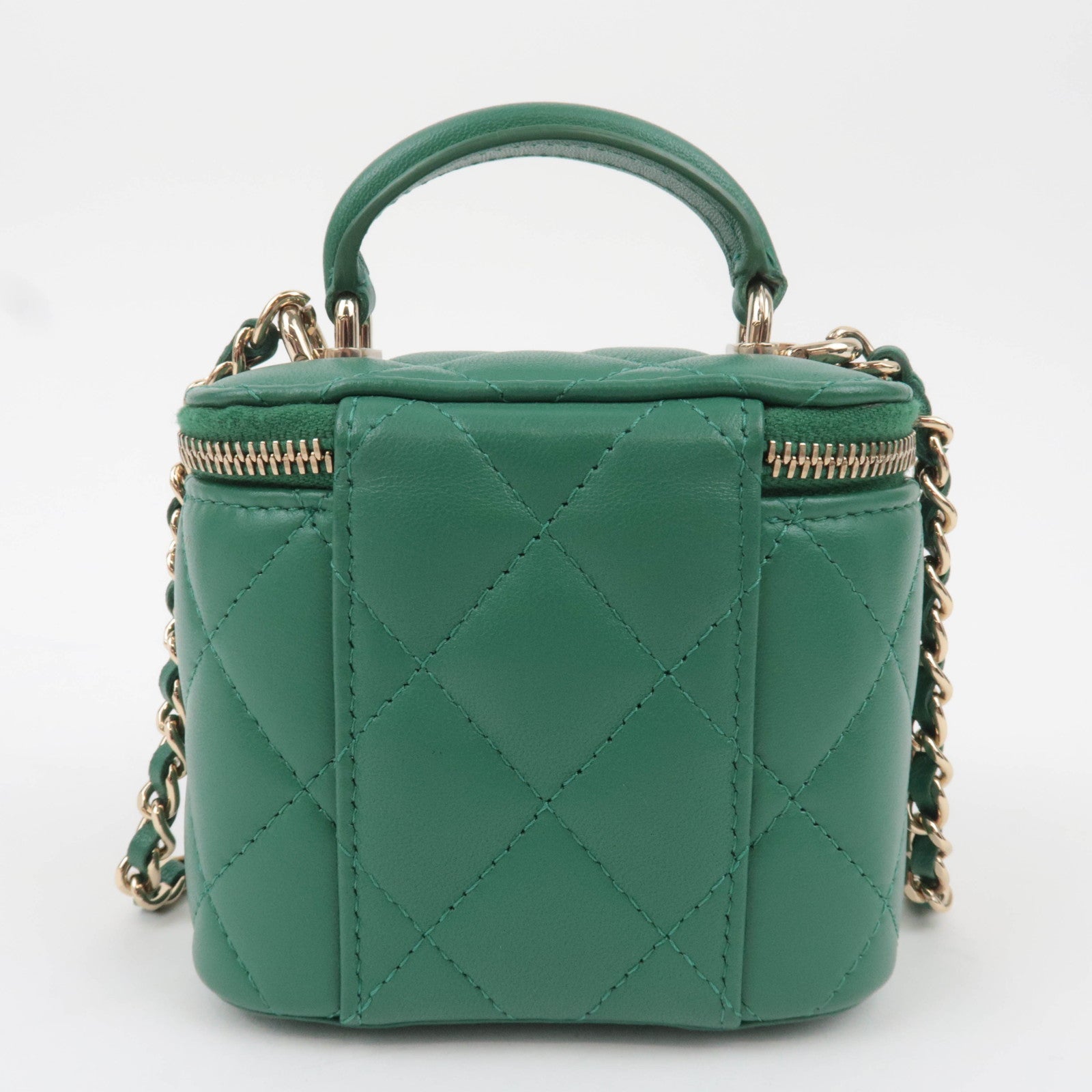 CHANEL Matelasse Lambskin Small Vanity Chain Shoulder Bag Green Gold HDW AP2198