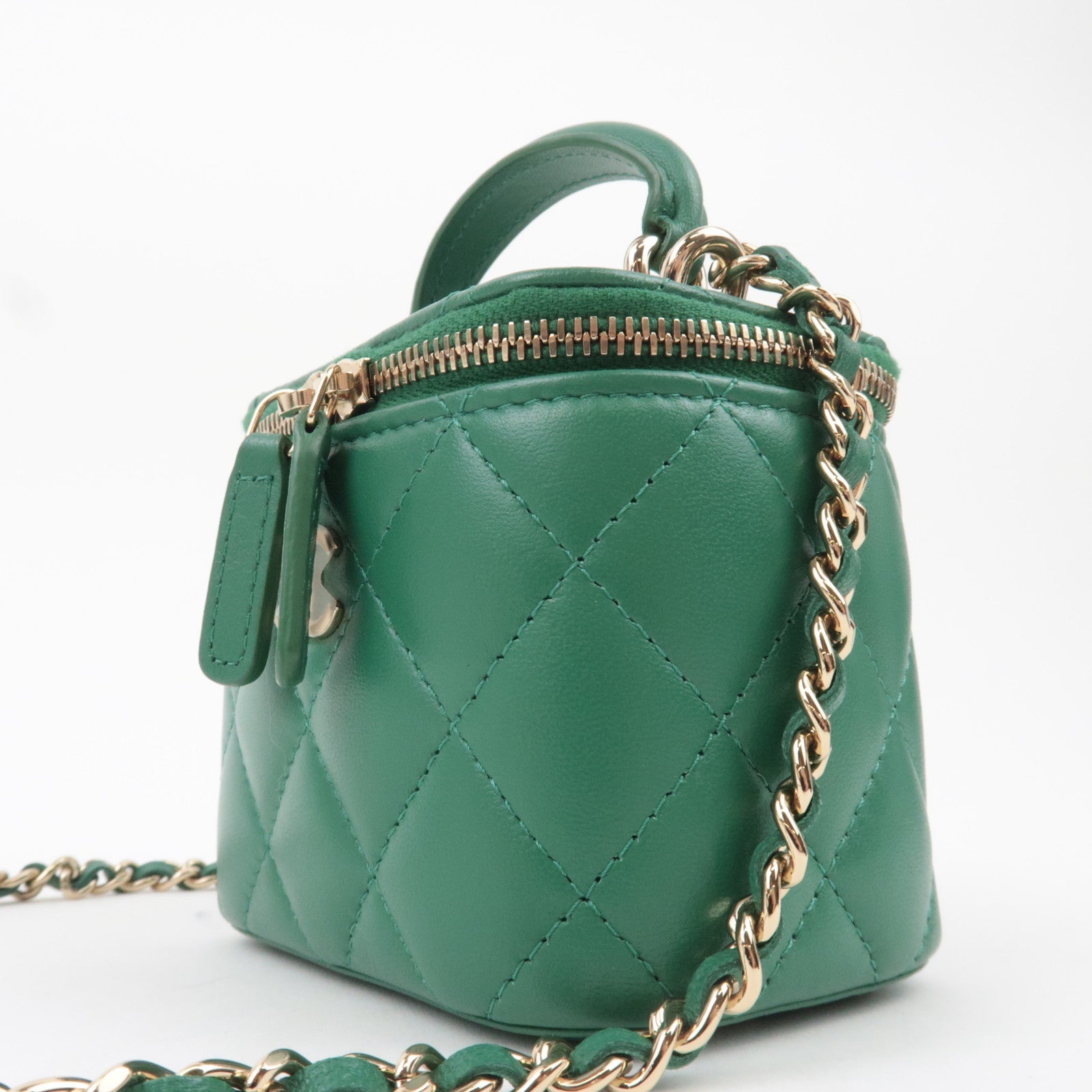 CHANEL Matelasse Lambskin Small Vanity Chain Shoulder Bag Green Gold HDW AP2198