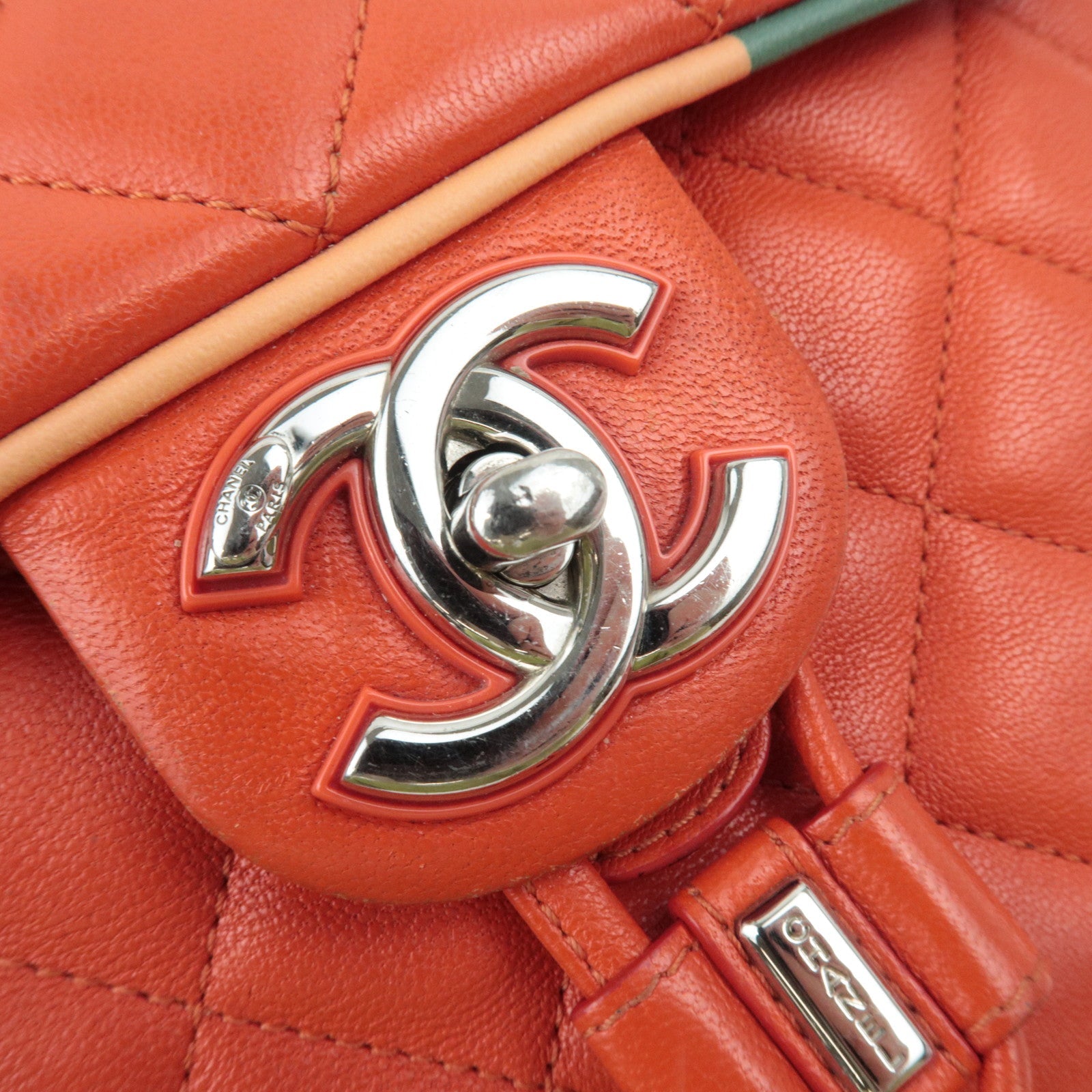 CHANEL Matelasse Lambskin Backpack Red Multicolor