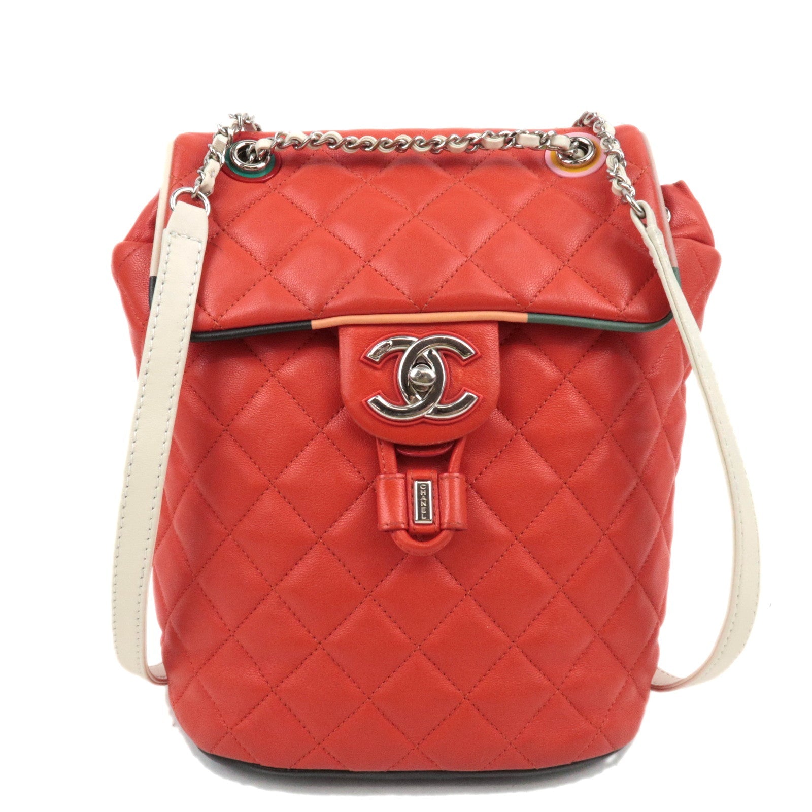CHANEL Matelasse Lambskin Backpack Red Multicolor86796