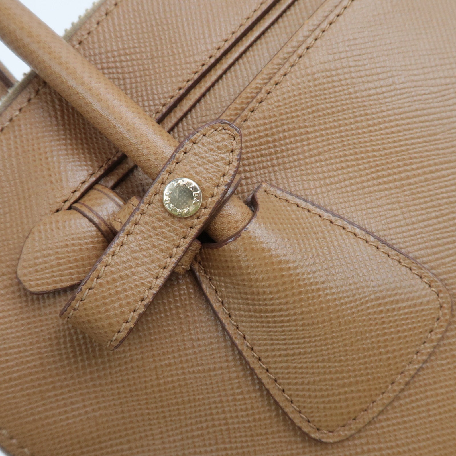 PRADA 2Way Saffiano Leather Handbag Camel