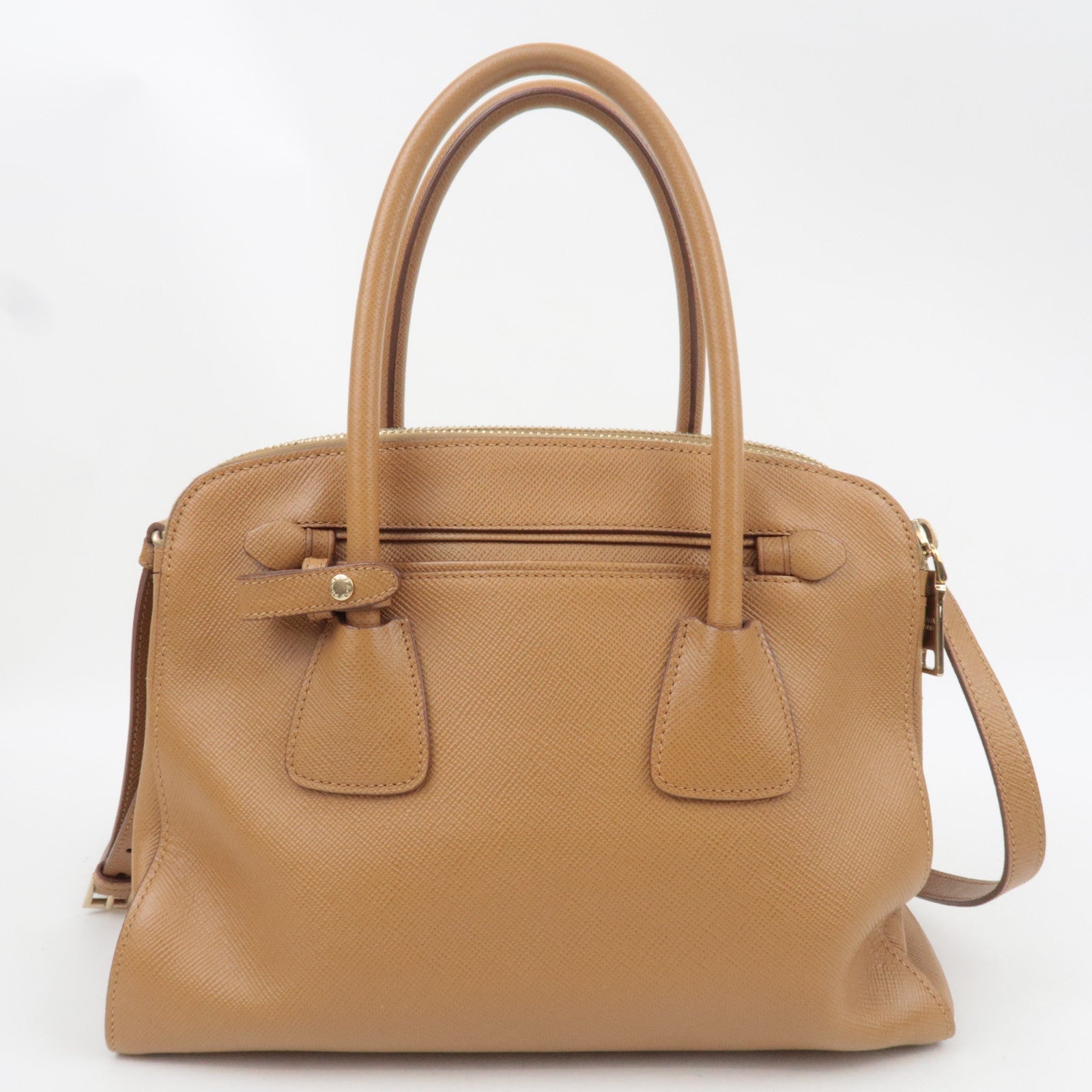 PRADA 2Way Saffiano Leather Handbag Camel