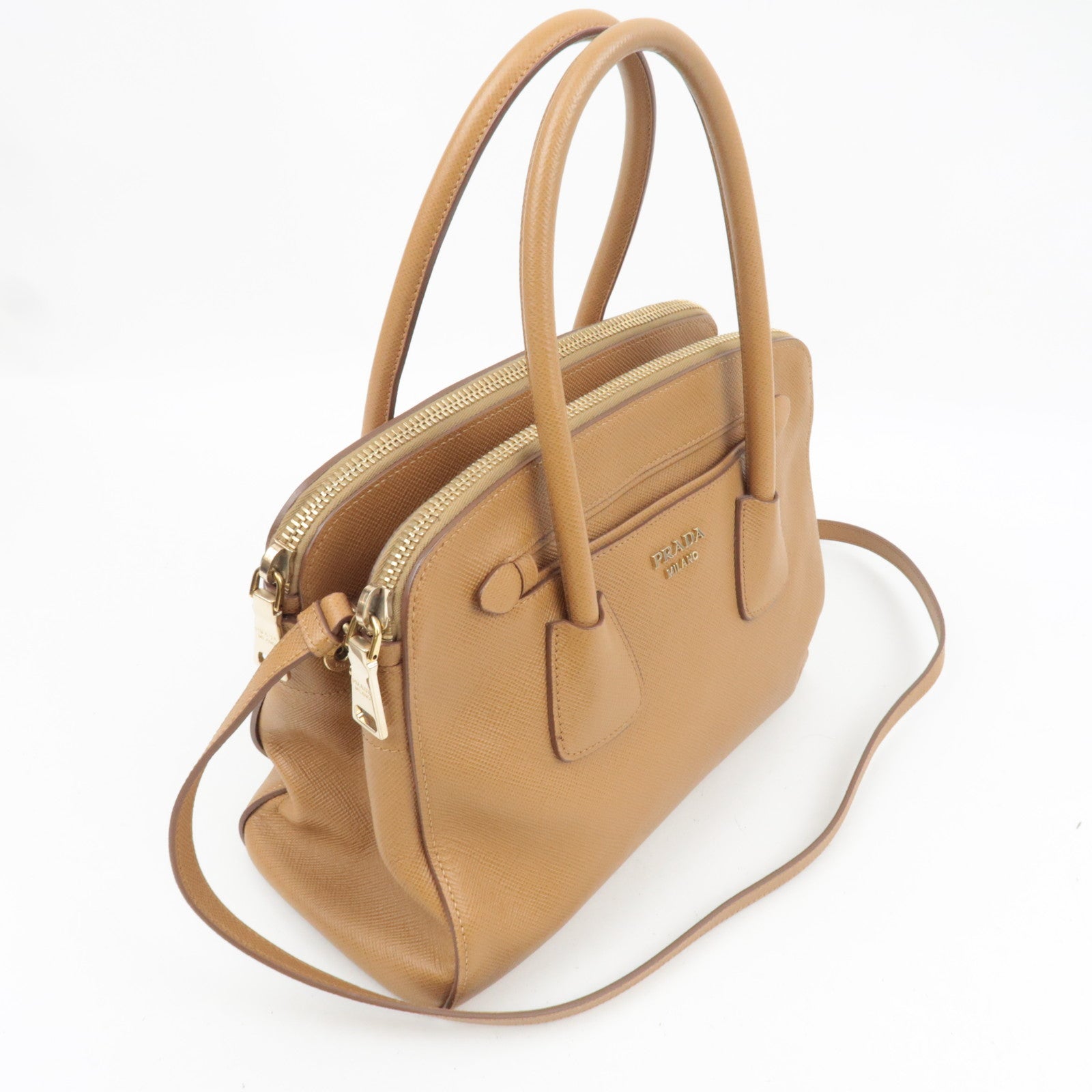 PRADA 2Way Saffiano Leather Handbag Camel