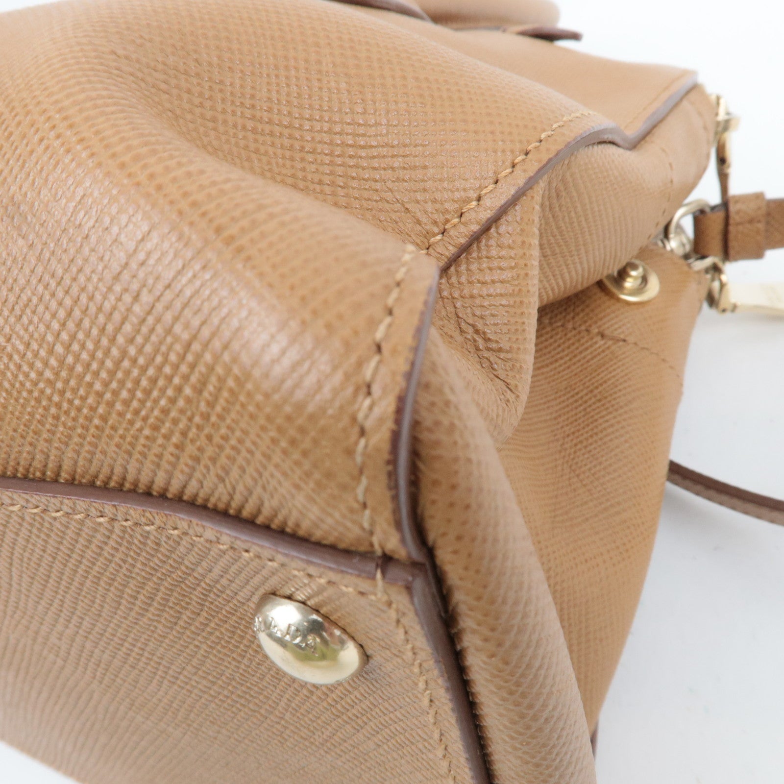 PRADA 2Way Saffiano Leather Handbag Camel