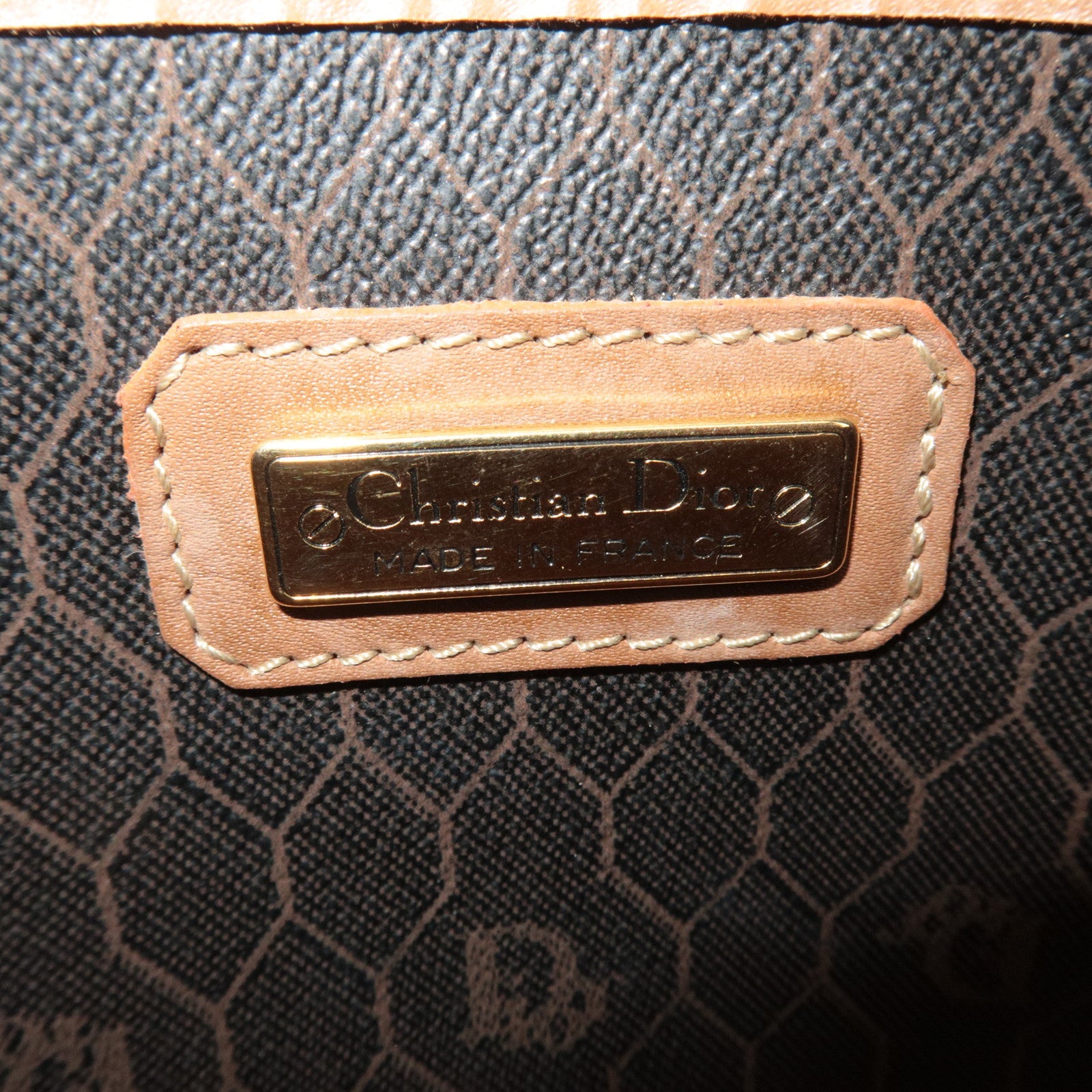 Christian Dior Honeycomb PVC Leather Boston Bag Black Brown